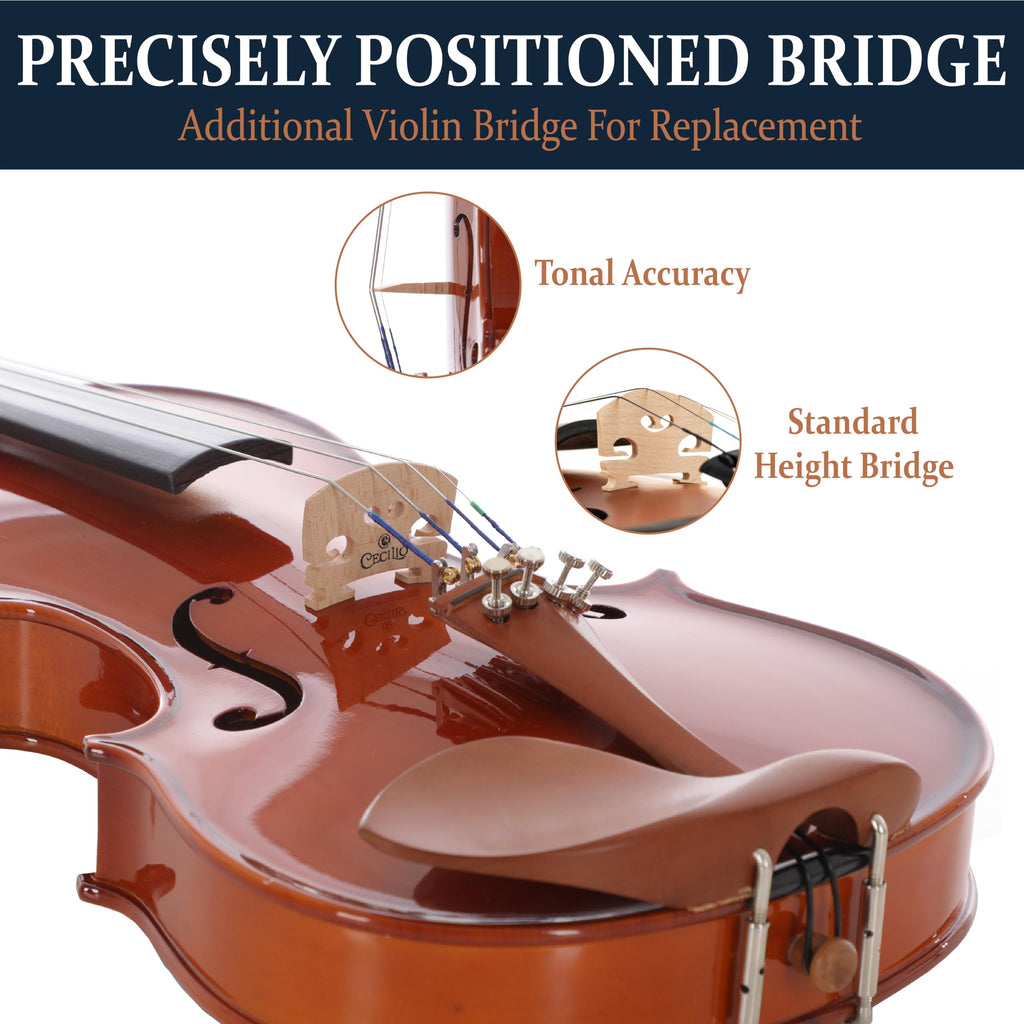 Cecilio Violin Solidwood Violin with 2 Brazilwood Bows, Rosin, Tuner, Shoulder Rest & Lesson Book – Ideal for Beginners, Size 3/4