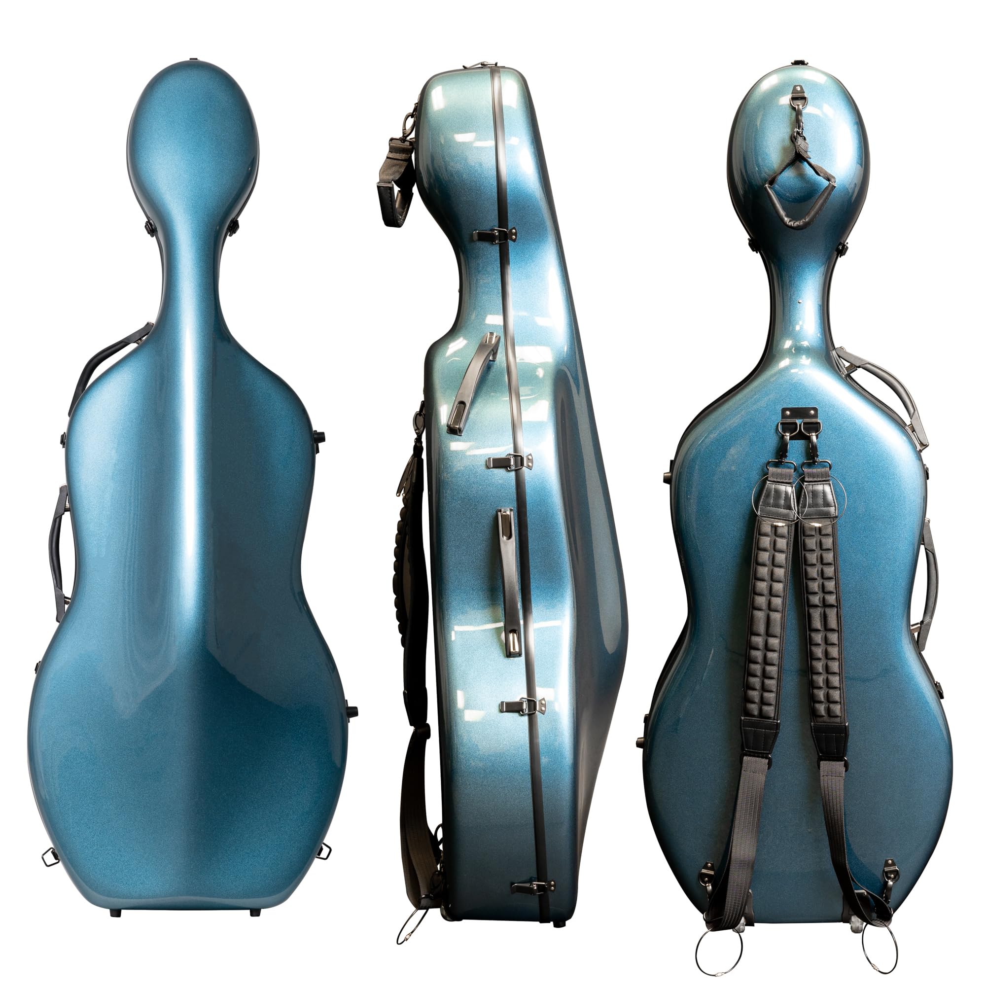 MI&VI CC-9001 Pure 100% Carbon Fiber Cello Case (Full Size) 4/4 with Wheels | Carry Straps | 8lb Lightweight | Tough Shell (3K Blue)