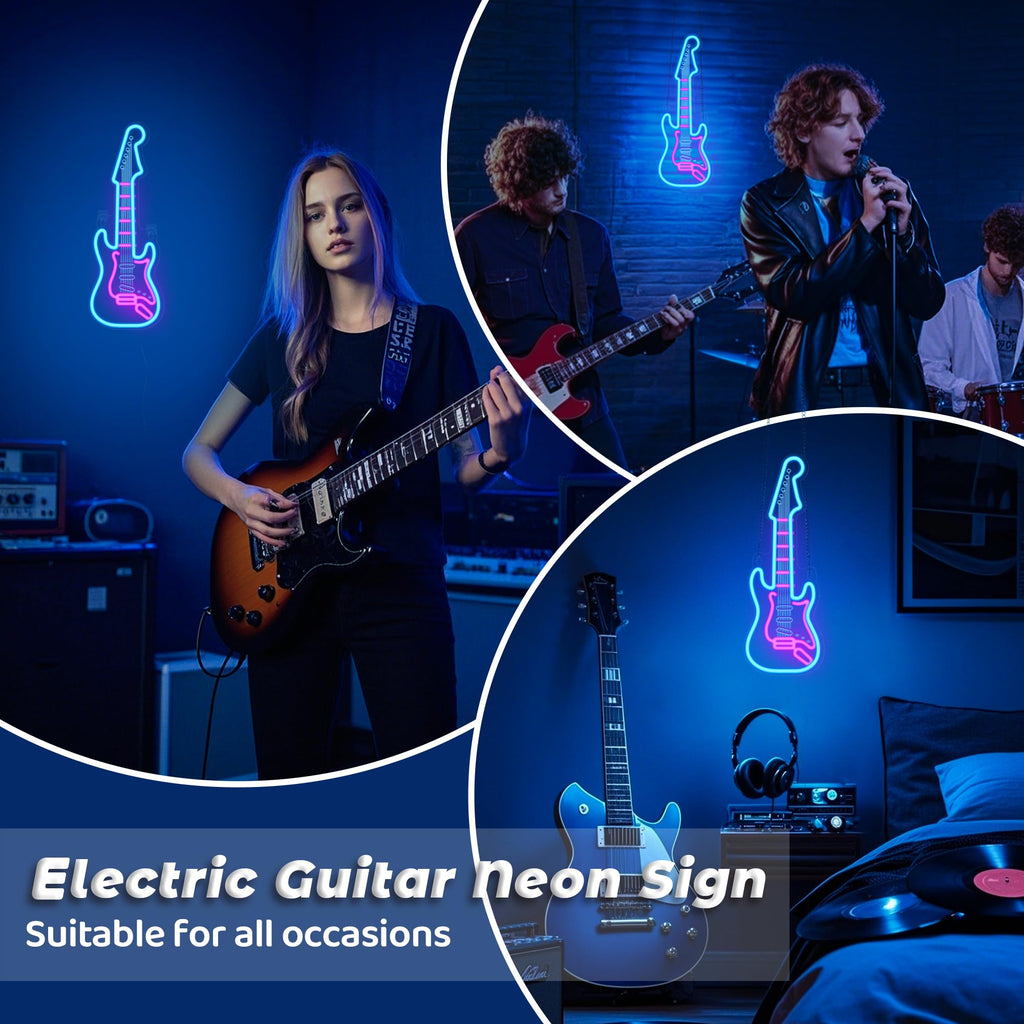 CoolGift Mart Acoustic Guitar Neon Light, Dimmable LED Guitar Neon Wall Sign USB Powered, Decorations for Bedroom Living Room Man Cave Music Studio, Gift for Guitar Players Guitarists Music Lovers