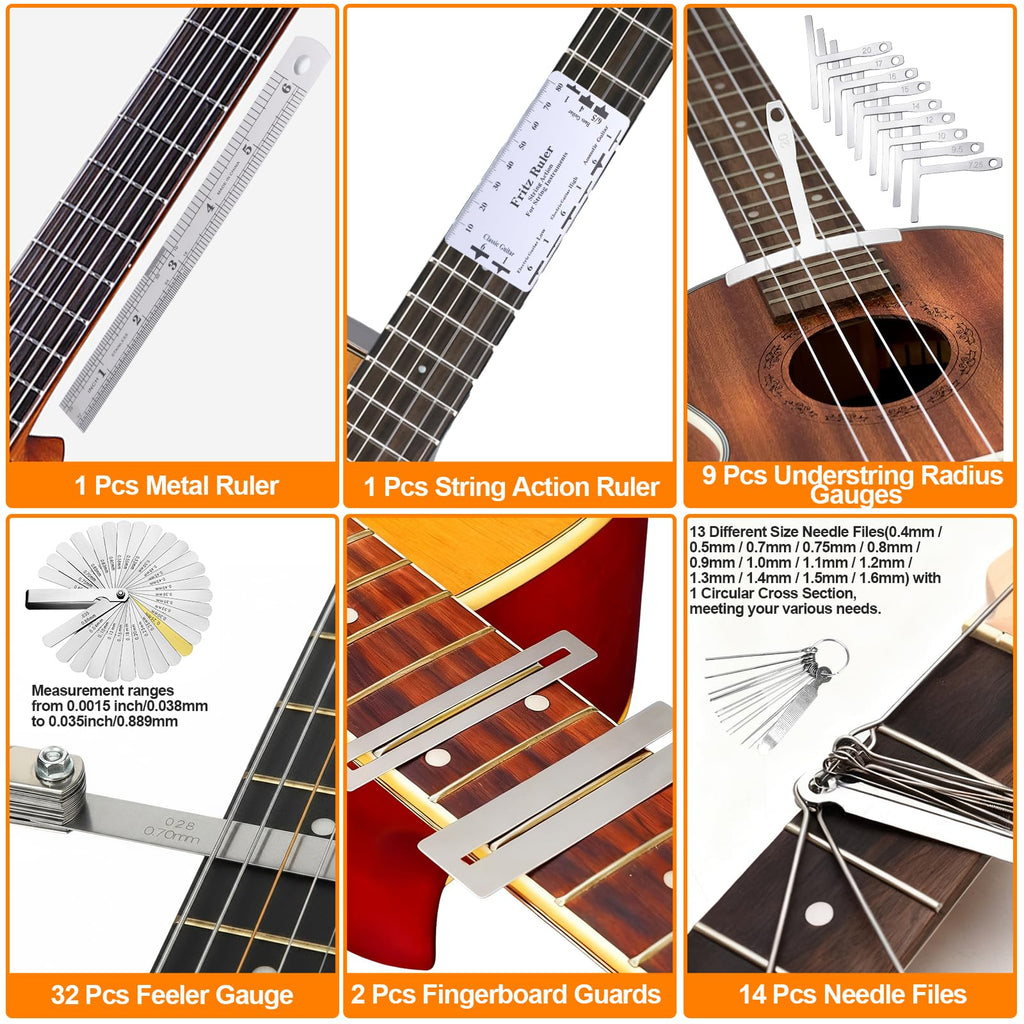 Guitar Tool Kit, 119 Pcs Professional Guitar Repair Kit, Guitar Maintenance Kit with Guitar Tools Accessories and Carry Bag, Guitar Setup Kit for Electric Guitar Acoustic Guitar Ukulele Banjo Bass