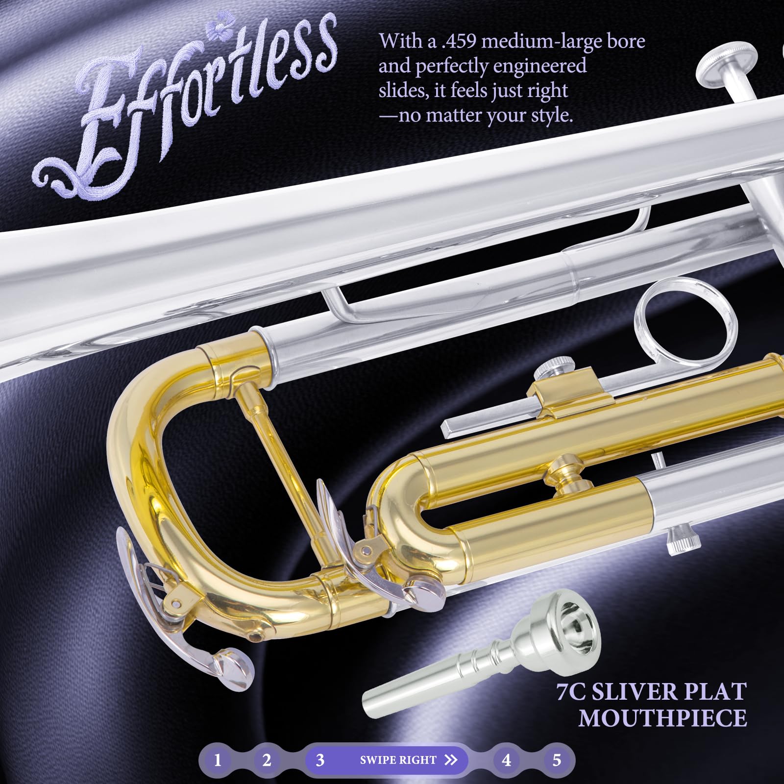 ALLSET Bb Standard Trumpet for Beginners | Student Band, Orchestra, Pro Level Performance | Professional Brass Trumpet Kit with Hard Case, 7C Mouthpiece& Cleaning Kit | Gold