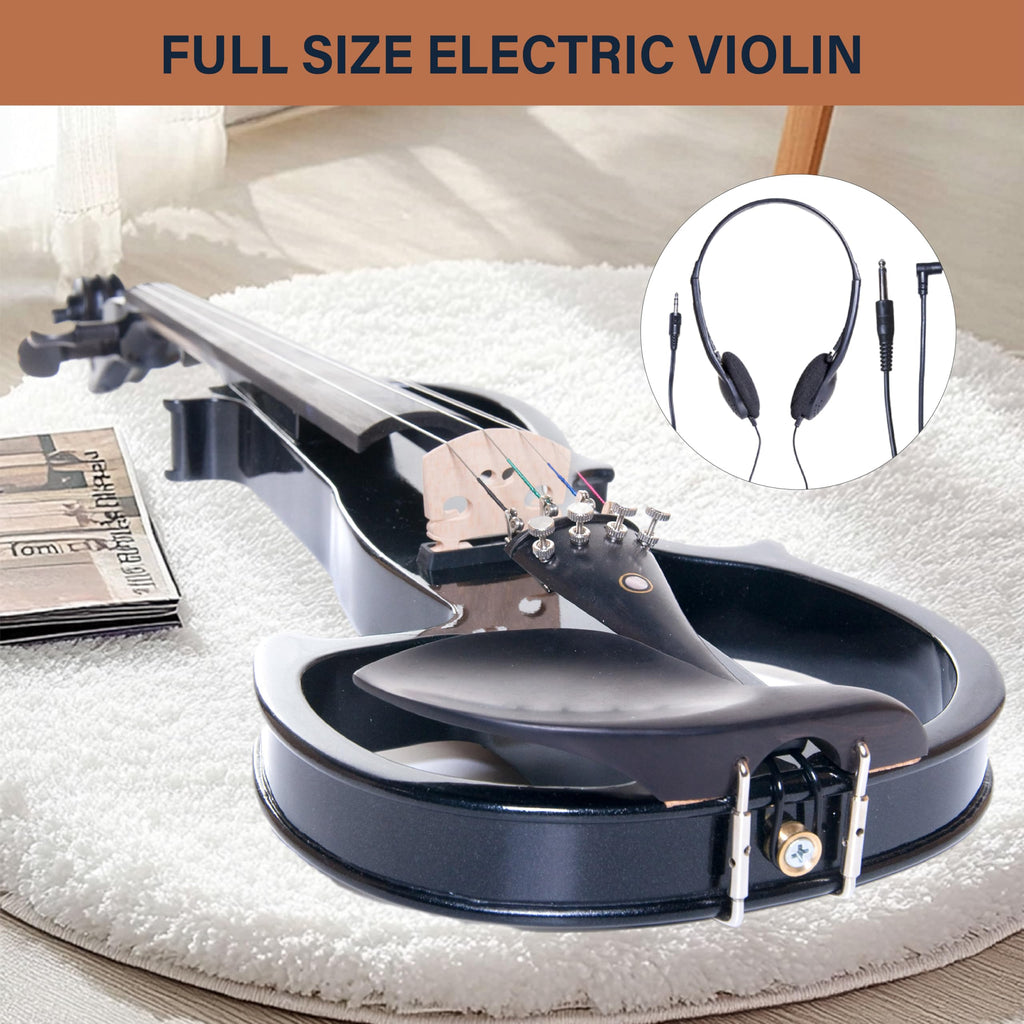 Cecilio Solid Wood Electric/Silent Violin with Ebony Fittings - 4/4 Full Size - Metallic Red Mahogany