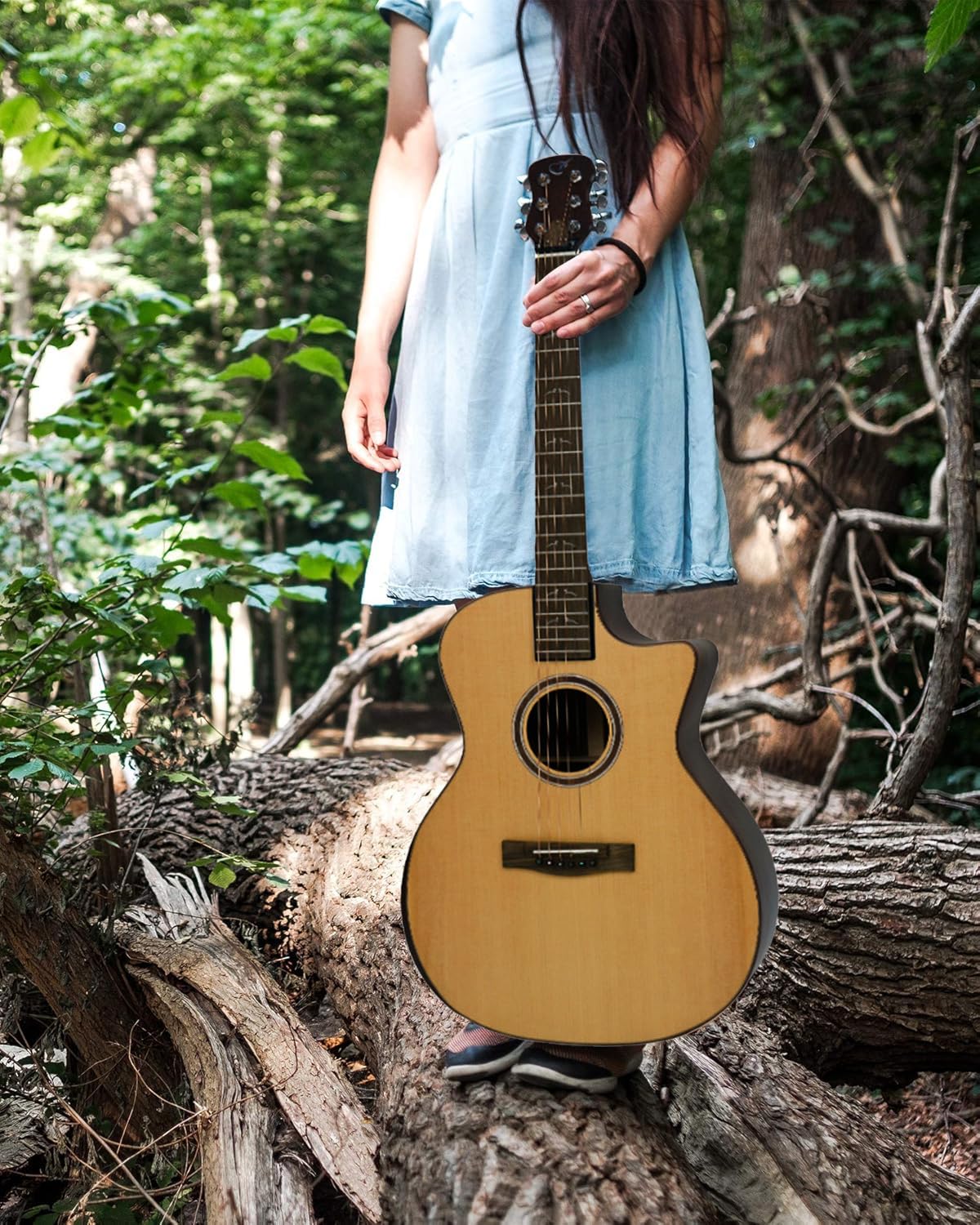 Journey Instruments Solid Sitka Acoustic Collapsible Travel Guitar PJ410N | Traveling Acoustic Guitar with Collapsible Patented System, Portable Backpack Case (African Mahogany)