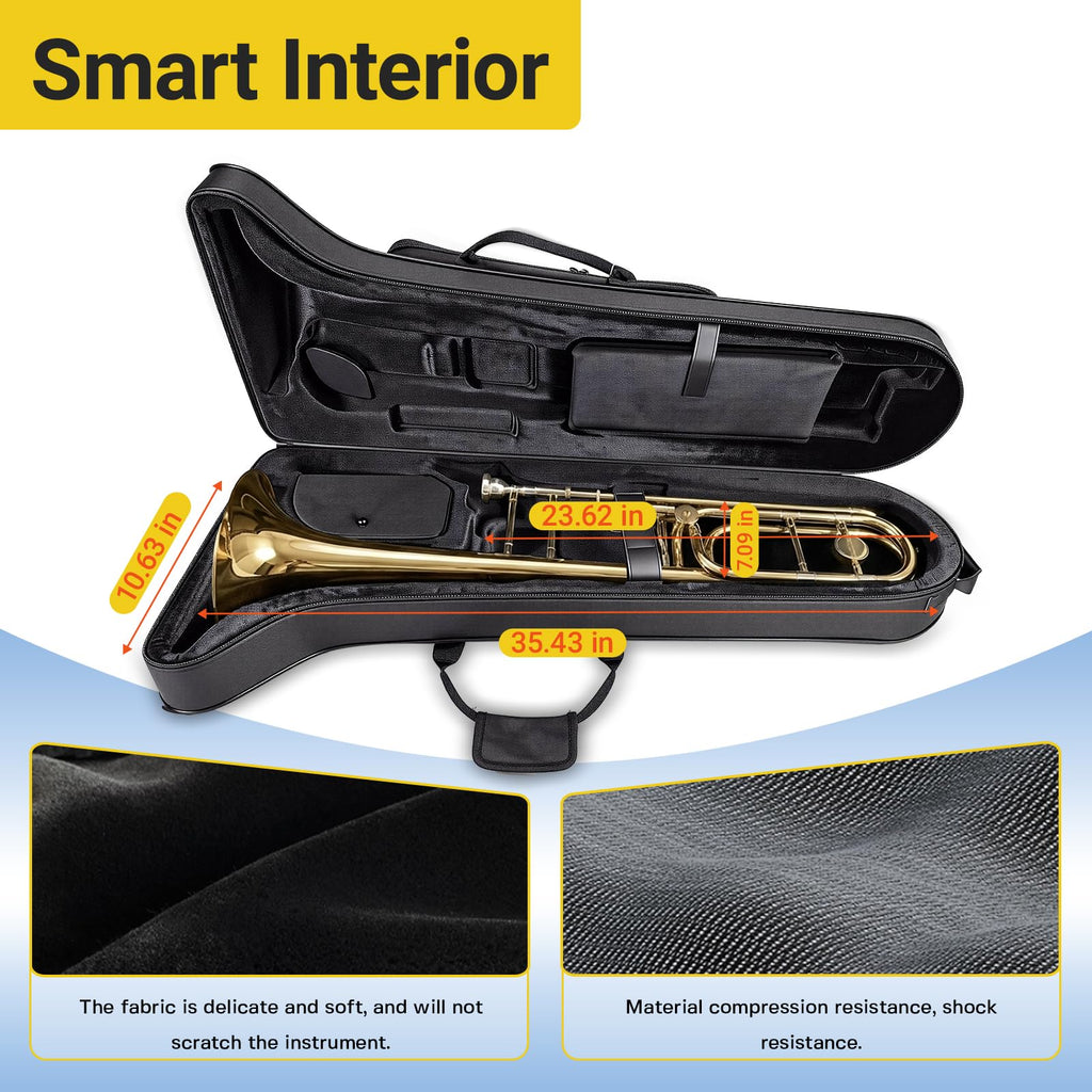 Contoured Trombone Case with Built-In Backpack Straps, Gig Bag | Omebaige Contoured Trombone Case: Built-In Backpack Straps, Impact-Resistant Foam Velvet Interior, 600D Nylon Design.