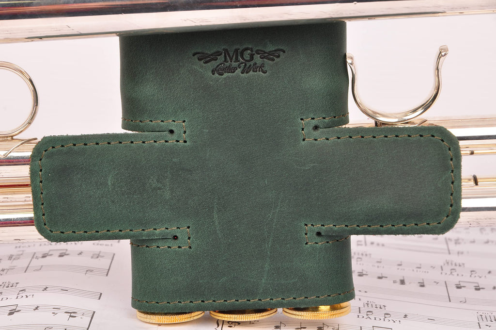 Trumpet Valve Guard XL Genuine Leather Protection Trumpet Valve Cover Valve Wrap (Green)