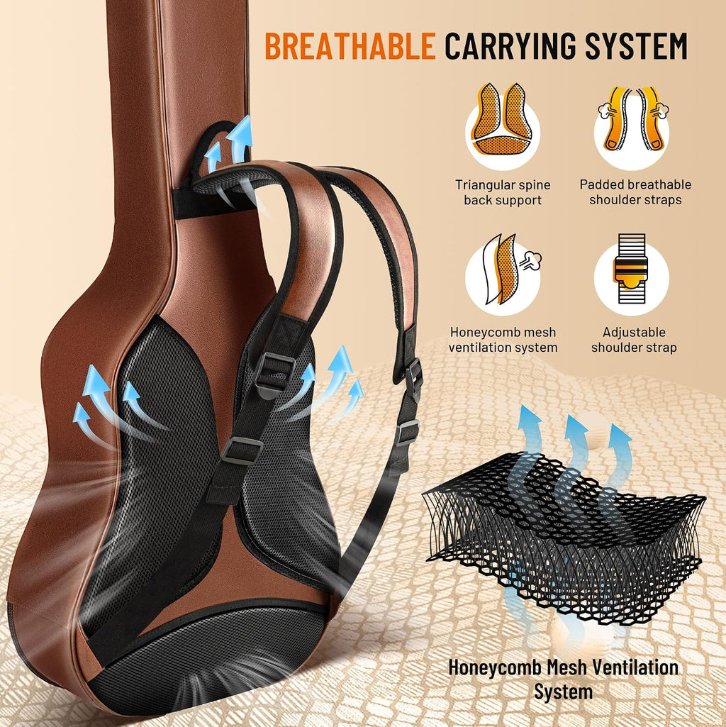 CAHAYA Guitar Case Acoustic Bag - 0.8in Thick Padding Guitar Gig Bag Waterproof PU Design for Easy Cleaning Fits 40 41 42in Acoustic Guitars Travel Acoustic Case with Adjustable Shoulder Straps