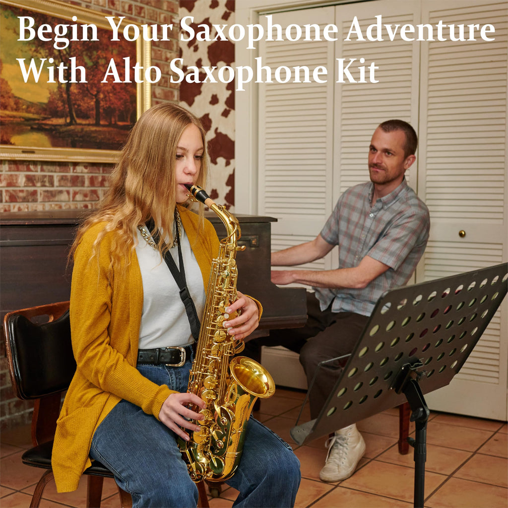 Mendini By Cecilio Alto Saxophone for Beginners, E Flat Alto Saxophone for Musicians with Tuner, Mouthpiece, Case, 10 Reeds, Grease, Cleaning Cloth & Rod, Gloves, Strap, Lesson Book (Green)