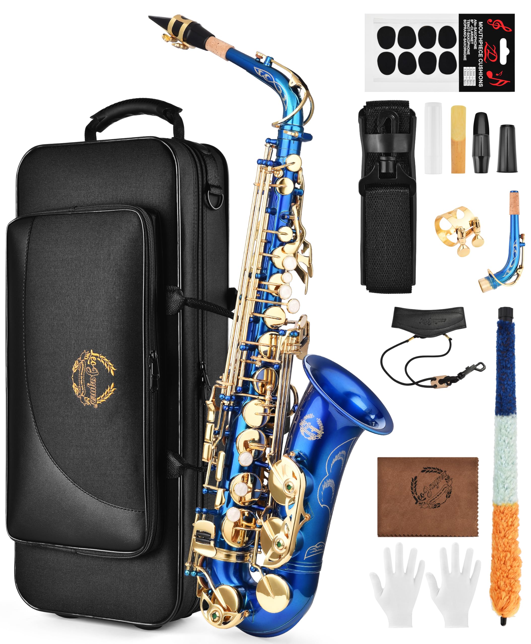 Leo Jaymz Eb Alto Saxophone - One-Piece Body & Neck Construction, H68 Brass, with Thickened Travel Bag - Complete Beginner to Professional Kit (Gold)