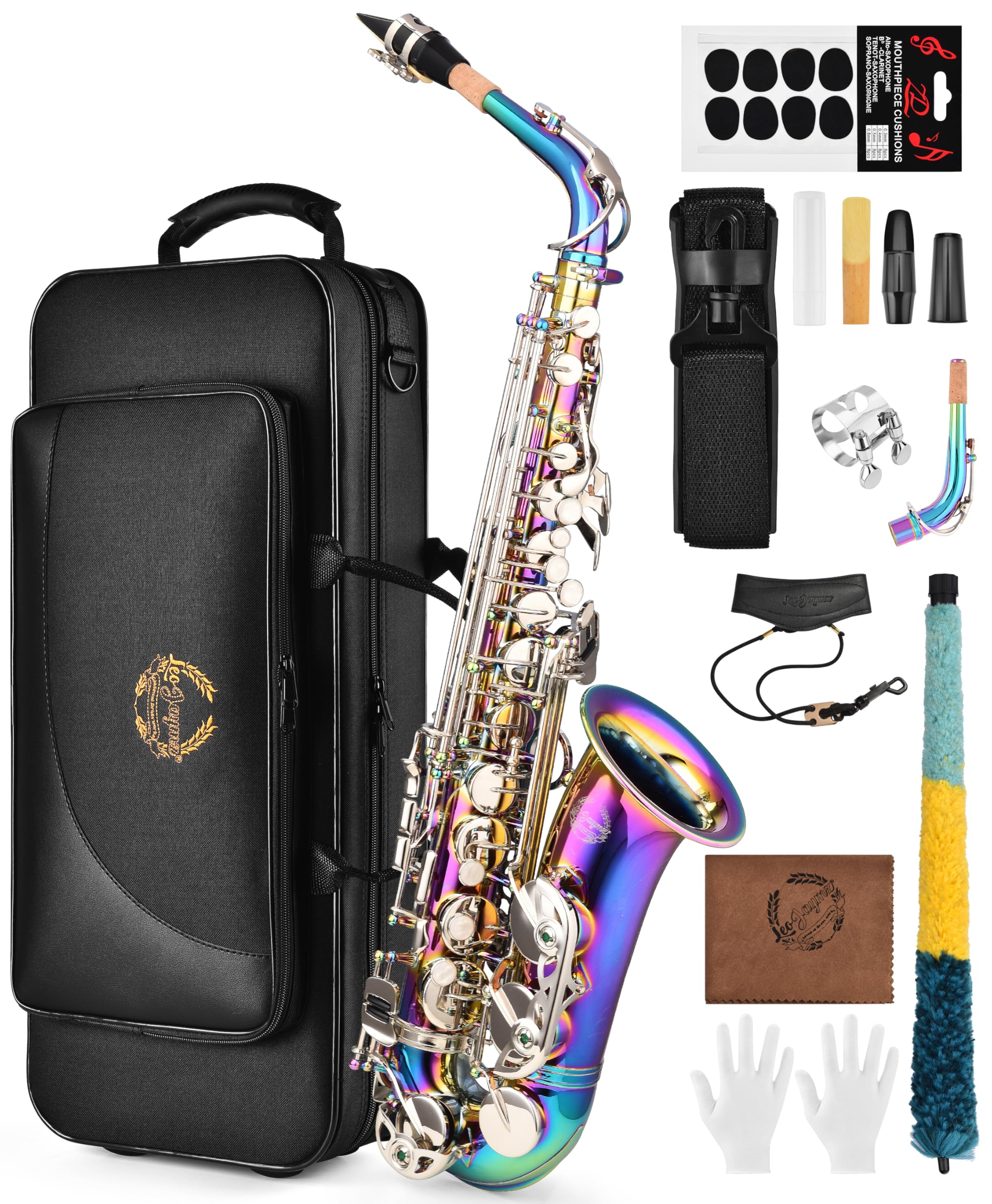 Leo Jaymz Eb Alto Saxophone - One-Piece Body & Neck Construction, H68 Brass, with Thickened Travel Bag - Complete Beginner to Professional Kit (Gold)