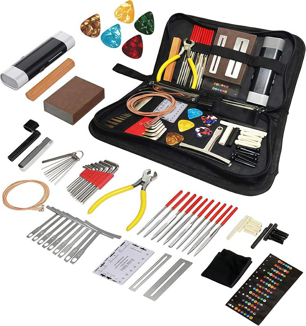 Guitar Repairing Maintenance Tool Kit 72Pcs Guitar Repair Kit Including Guitar Strings, Plectrums, Bridge, Guitar Code For Acoustic Electric Guitar Bass Ukulele