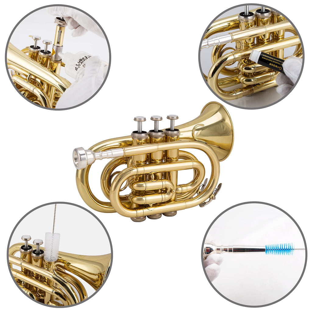 Glory Bb Pocket Trumpet with Case,Cleaning Cloth, Gloves, Black