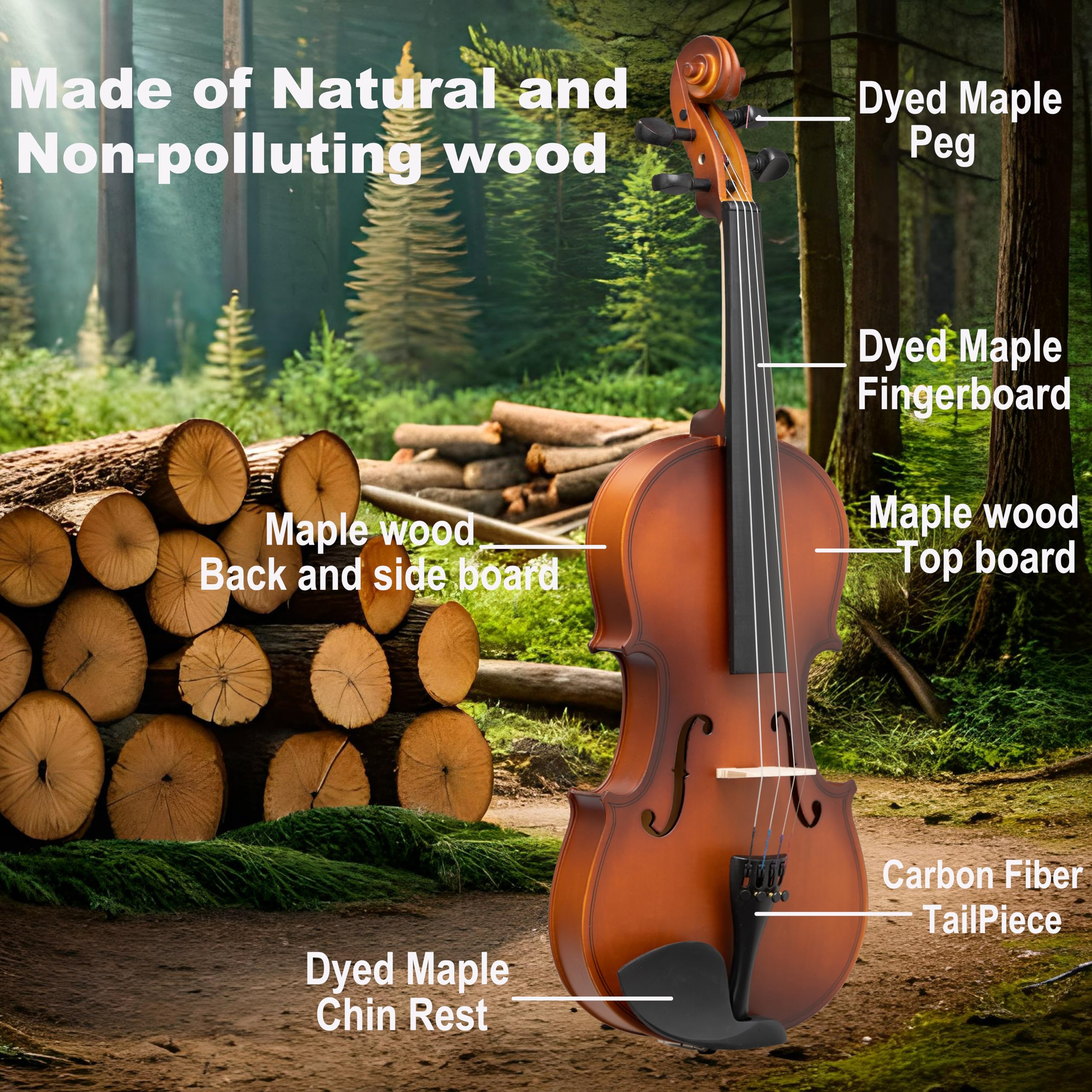Crafteem Spruce and Maple Solid Wood Violin Outfit for Beginner Kids & Adults -Craft Your Perfect Sound and Begin Your Musical Journey with Confidence. (Glossy Antique, 1/2)