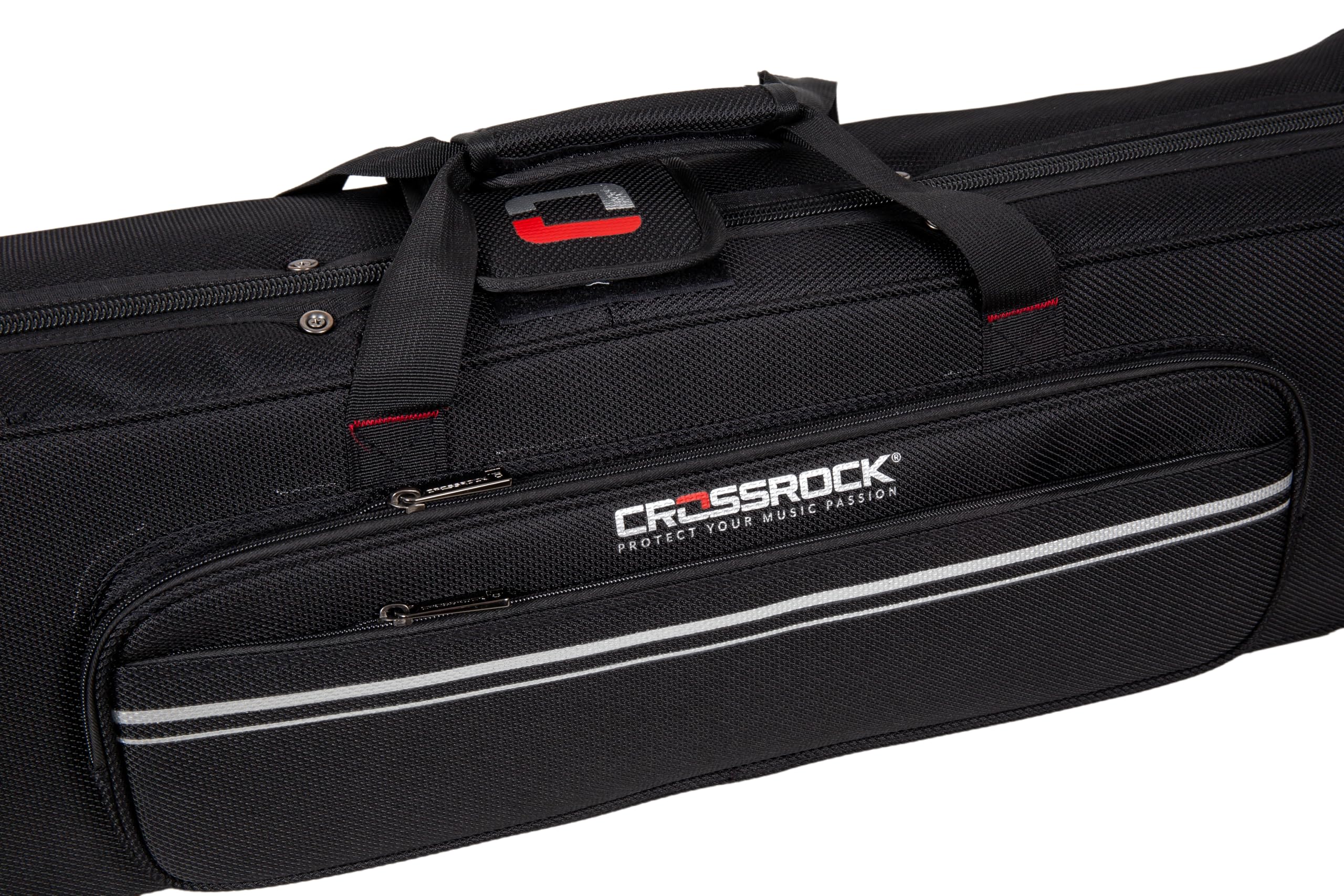 Crossrock Tenor Trombone Flight Case — Fits Bb Tenor with F-Attachment | Shockproof Design, Security Lock, Plush Interior, Single Shoulder Strap & Accessory Compartment (CRA980TBBK)