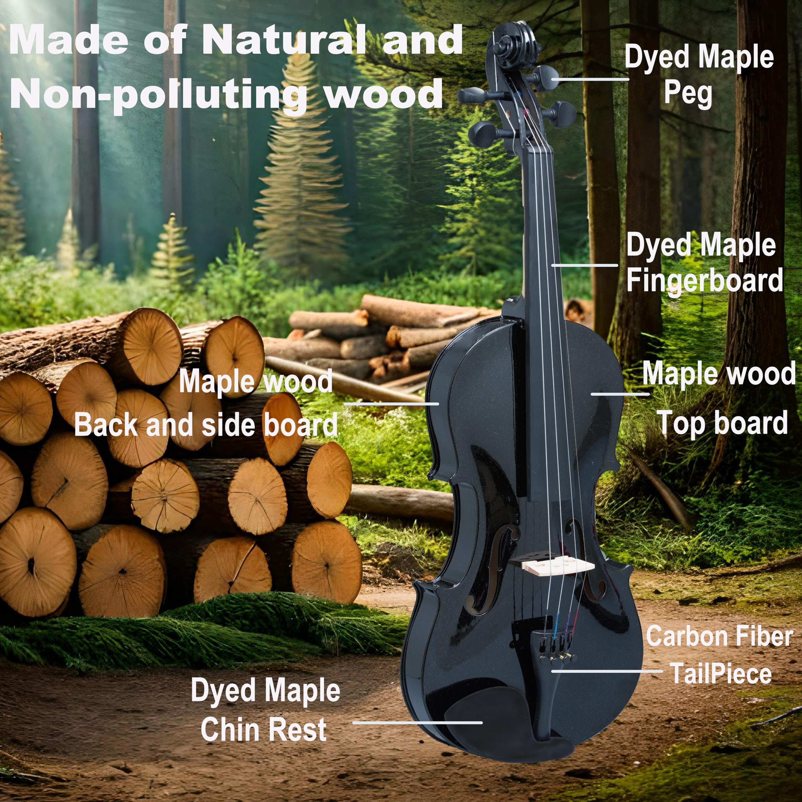 Crafteem Spruce and Maple Solid Wood Violin Outfit for Beginner Kids & Adults -Craft Your Perfect Sound and Begin Your Musical Journey with Confidence. (Glossy Antique, 1/2)