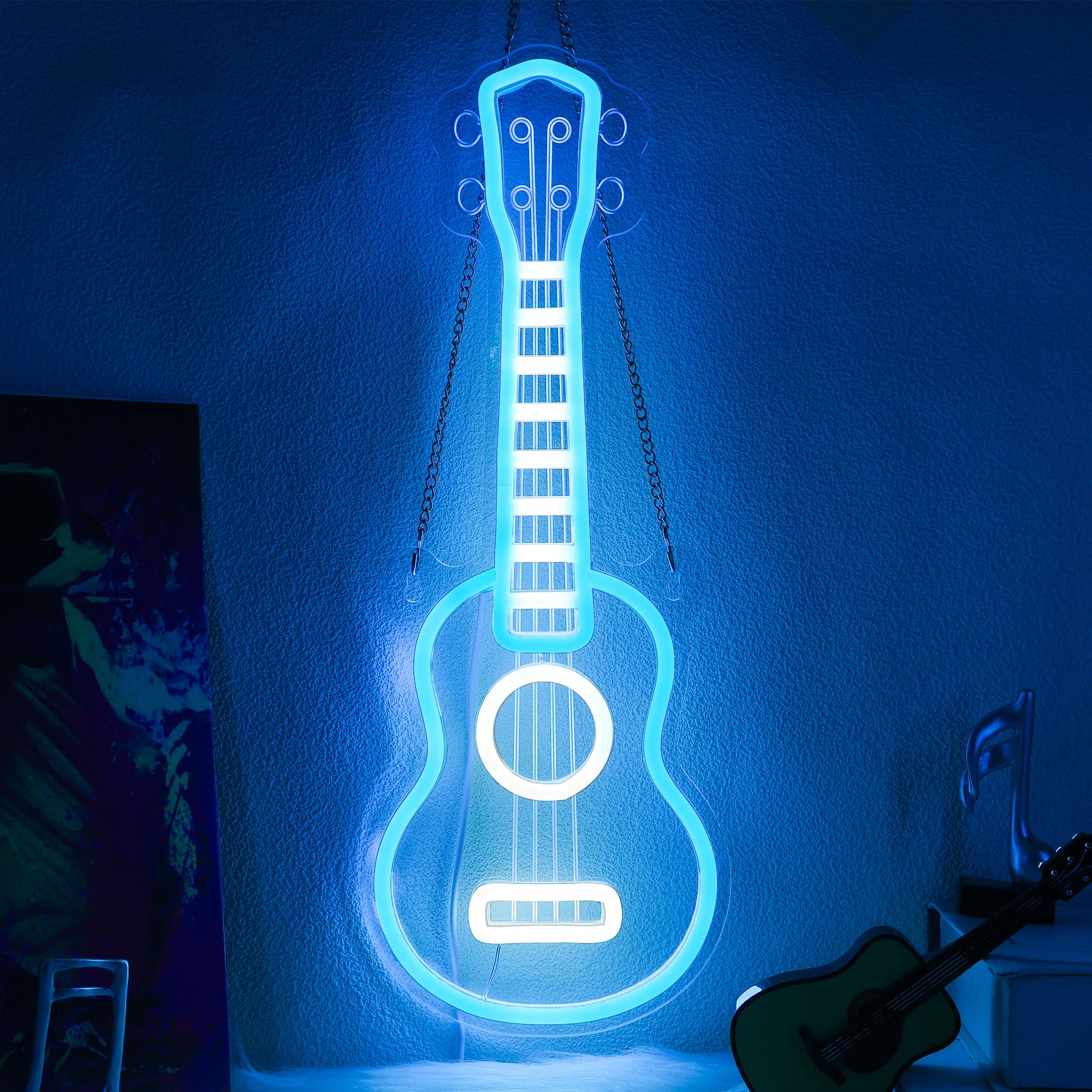 CoolGift Mart Acoustic Guitar Neon Light, Dimmable LED Guitar Neon Wall Sign USB Powered, Decorations for Bedroom Living Room Man Cave Music Studio, Gift for Guitar Players Guitarists Music Lovers
