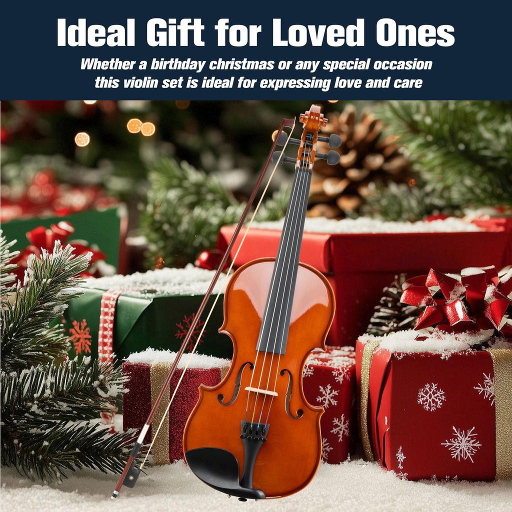 Mendini By Cecilio Violin 4/4 Full Size For Beginners - Fiddle Solidwood Kit with Hard Case - Acoustic Violins with Bow, Rosin, Tuner, Extra Strings & Bridge, Shoulder Rest and Lesson Book (Varnish)