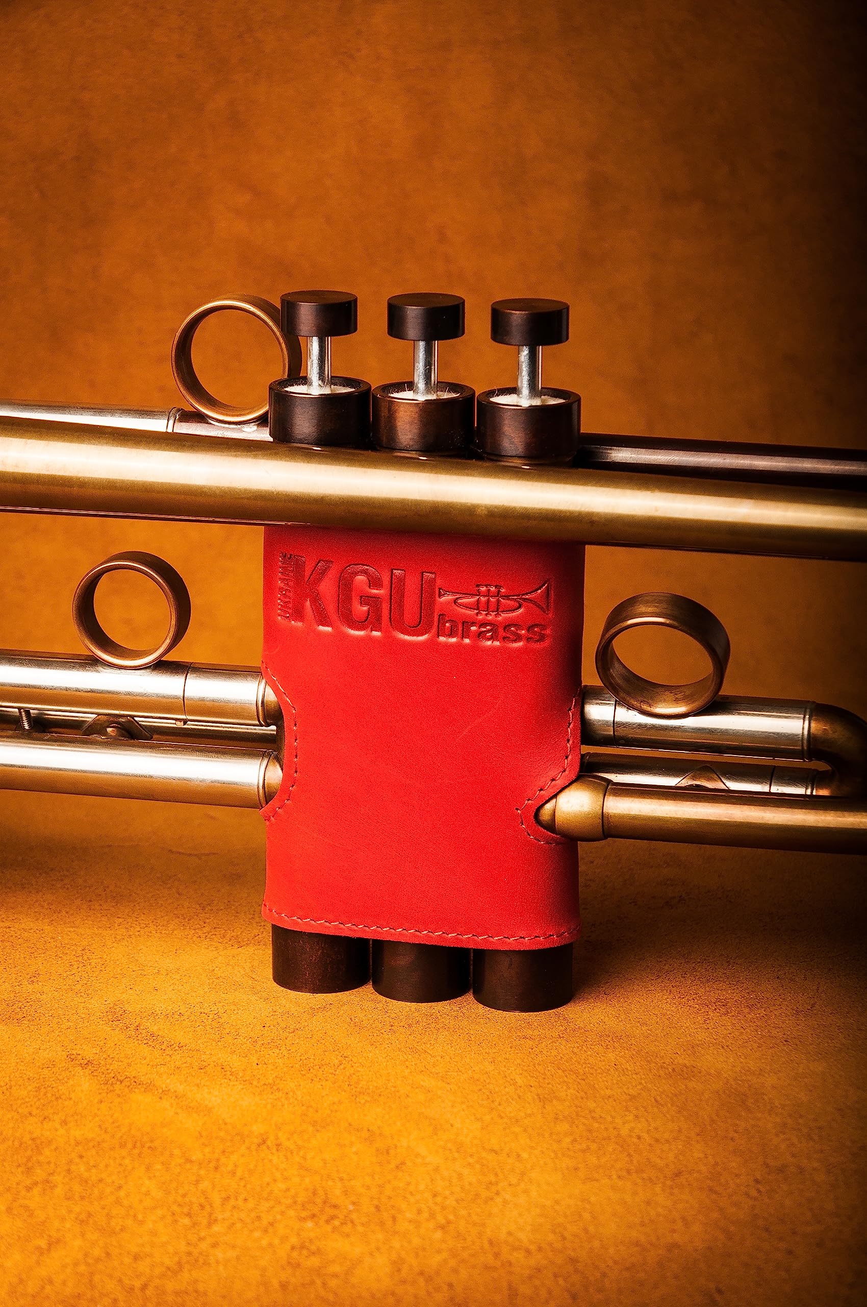 Trumpet valve guard by KGUBrass is the leather trumpet valve protector made of luxurious mild and thick material; use as protection from corrosion, scratches and stains (Marsala)
