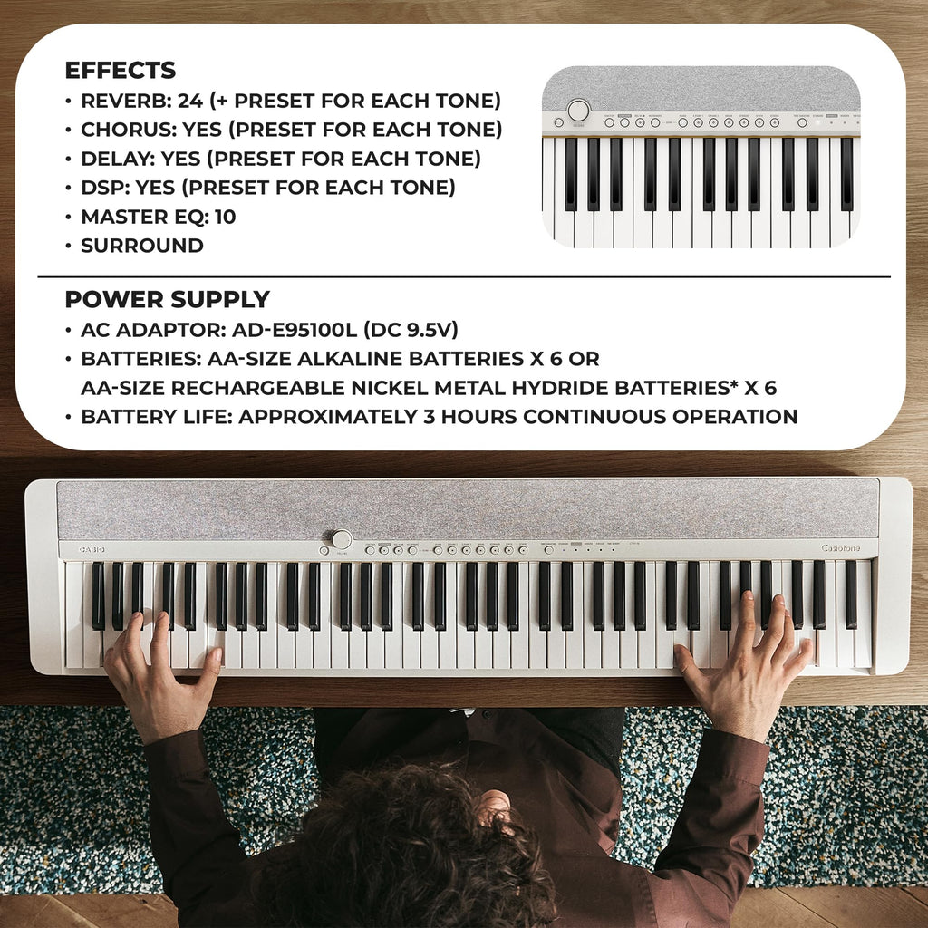 Casio CT-S1 Casiotone 61-Key Portable Keyboard - Black Bundle with Adjustable Stand, Bench, Headphones, Sustain Pedal, Instructional Book, Instructional DVD, and Austin Bazaar Polishing Cloth