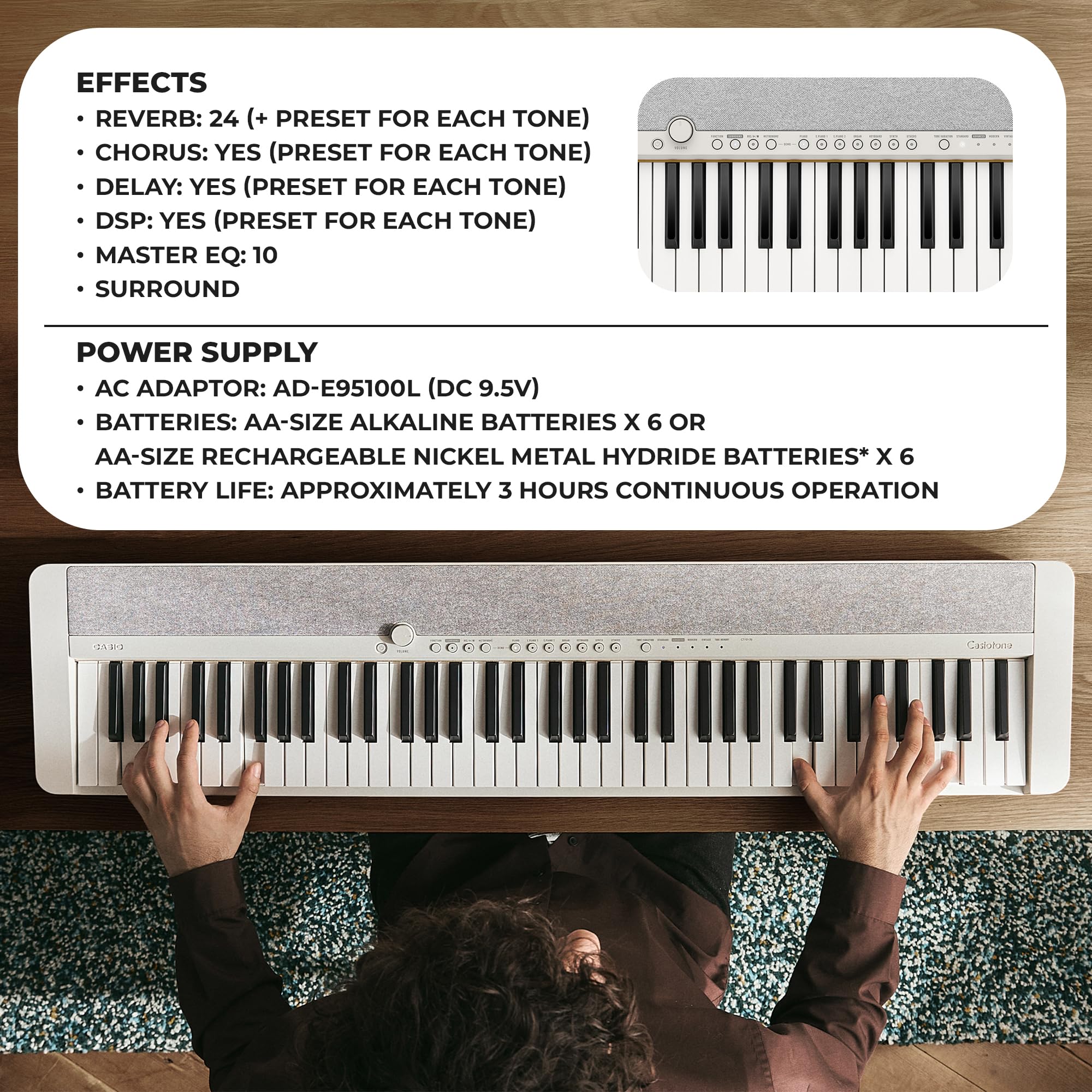 Casio CT-S1 Casiotone 61-Key Portable Keyboard - Black Bundle with Adjustable Stand, Bench, Headphones, Sustain Pedal, Instructional Book, Instructional DVD, and Austin Bazaar Polishing Cloth