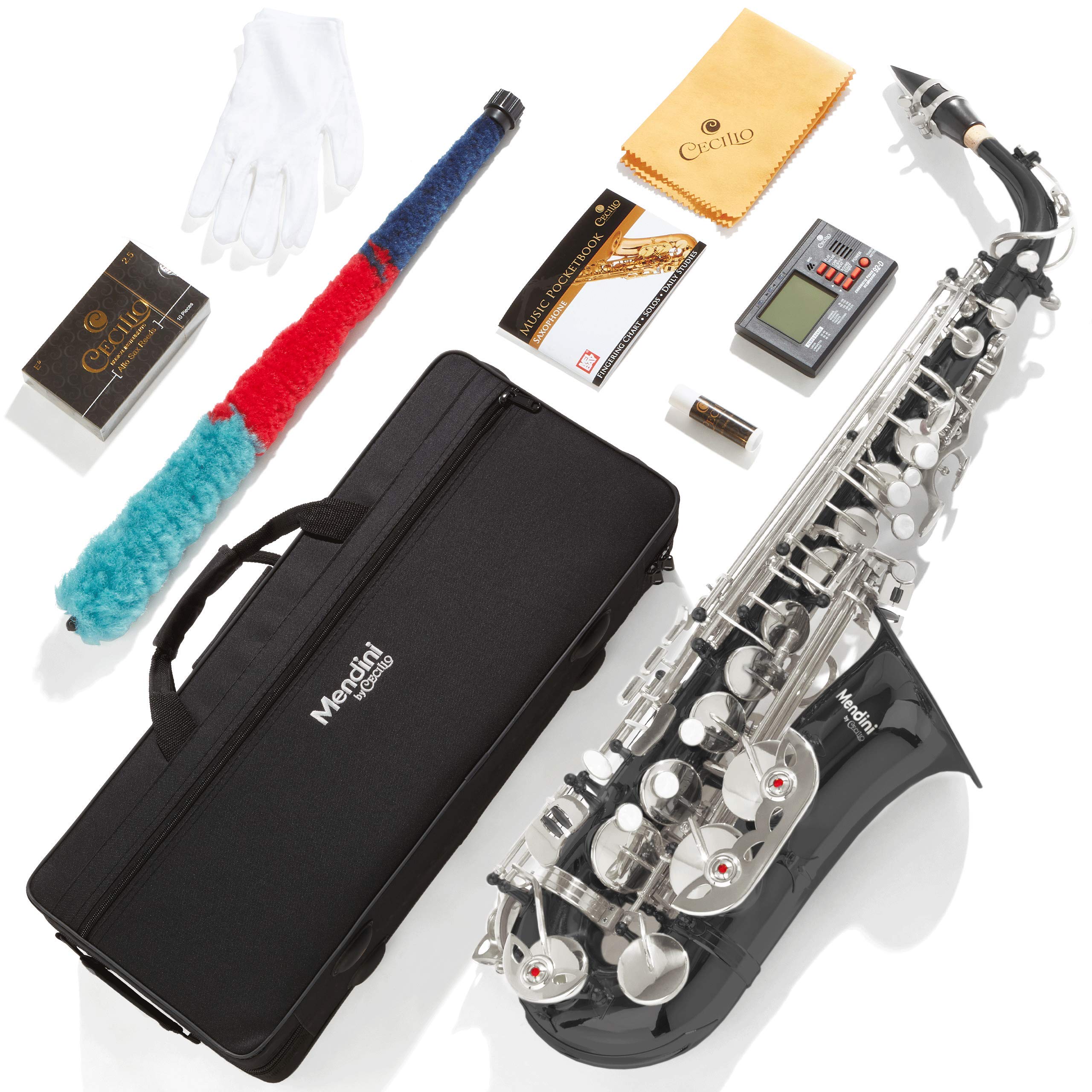 Mendini By Cecilio Alto Saxophone for Beginners, E Flat Alto Saxophone for Musicians with Tuner, Mouthpiece, Case, 10 Reeds, Grease, Cleaning Cloth & Rod, Gloves, Strap, Lesson Book (Green)