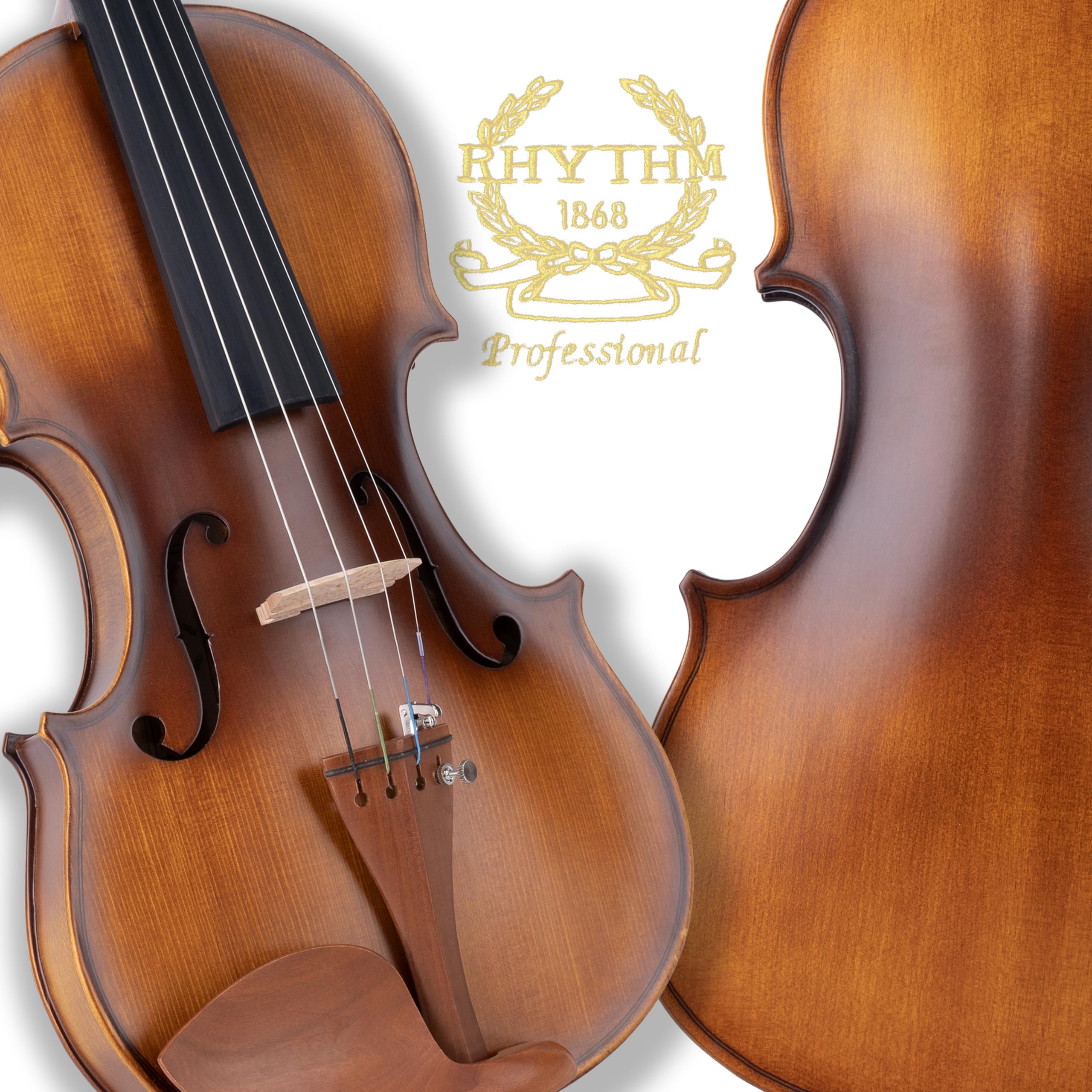 Rhythm Violin Set for Beginners,Acoustic Violins Starter Kit Package for Student,Beginners Fiddle with Hard Case, Rosin, Shoulder Rest, Bow, and Extra Strings (NATURAL, Full)