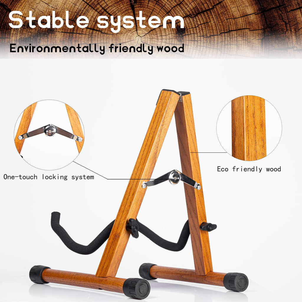 Guitar Stand,Wood Guitar Rack,A-Frame Folding Acoustic Electric Guitar Stands Floor for Bass,Cello,Banjo,Mandolin,Ukulele(Oak)