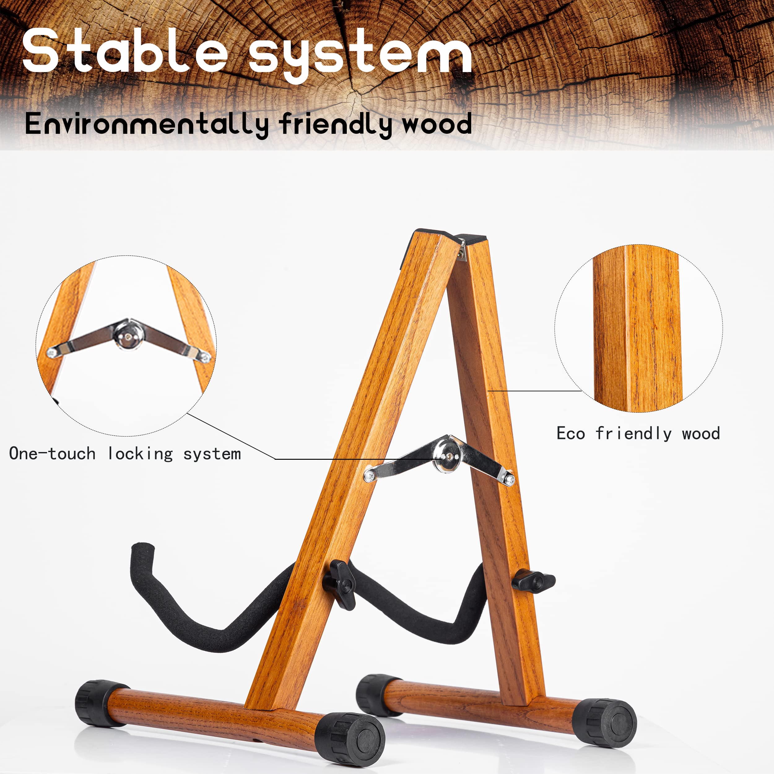 Guitar Stand,Wood Guitar Rack,A-Frame Folding Acoustic Electric Guitar Stands Floor for Bass,Cello,Banjo,Mandolin,Ukulele(Oak)
