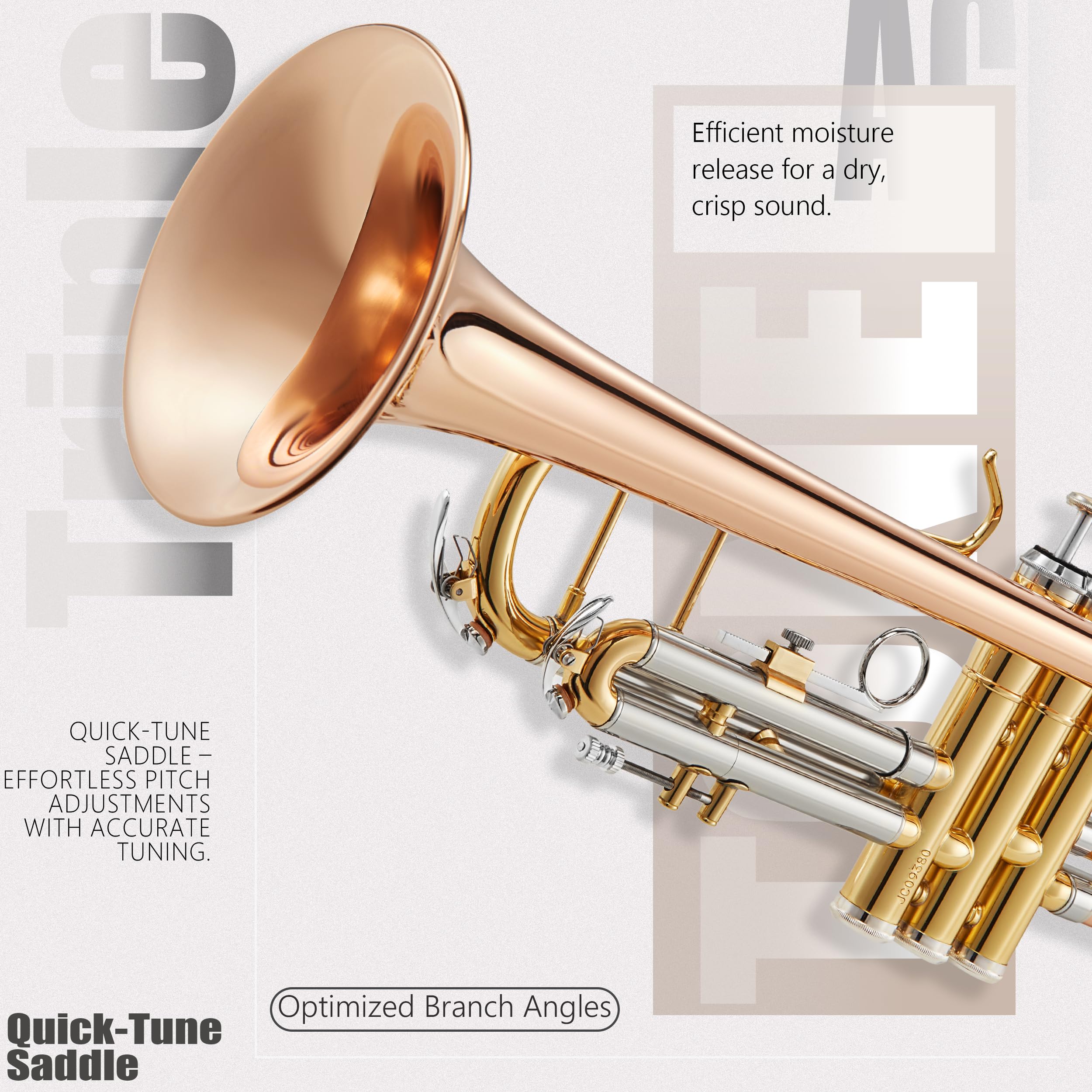 AKLOT Hand-Hammered Bell Bb Trumpet: Smooth Valve Action, Clear-Lacquered Brass Body, Standard Trumpet Beginner Set with Leather Case, Lesson Book, Trumpet Mute, Mouthpiece, Cleaning Kit (SNR-BrzED)