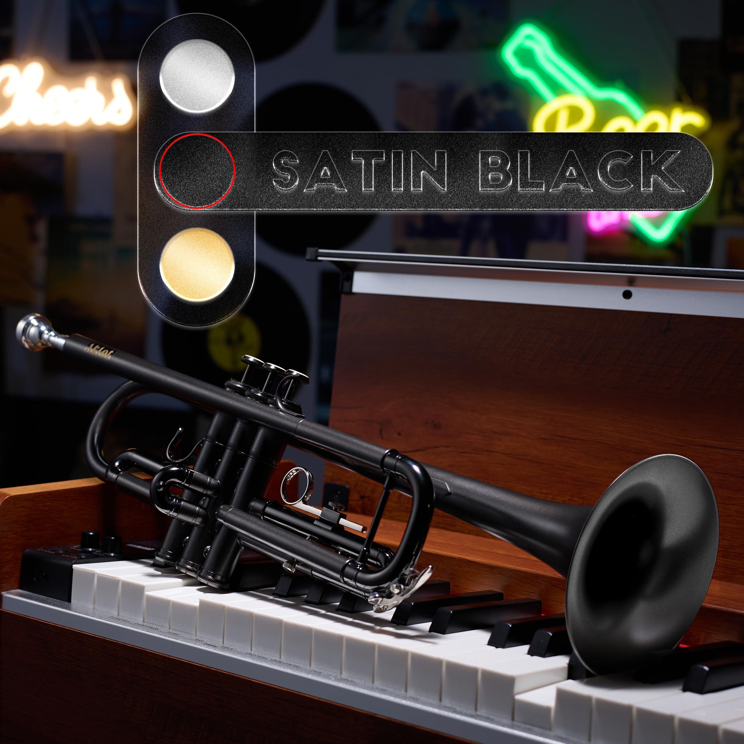 AKLOT Hand-Hammered Bell Bb Trumpet: Smooth Valve Action, Clear-Lacquered Brass Body, Standard Trumpet Beginner Set with Leather Case, Lesson Book, Trumpet Mute, Mouthpiece, Cleaning Kit (SNR-BrzSF)