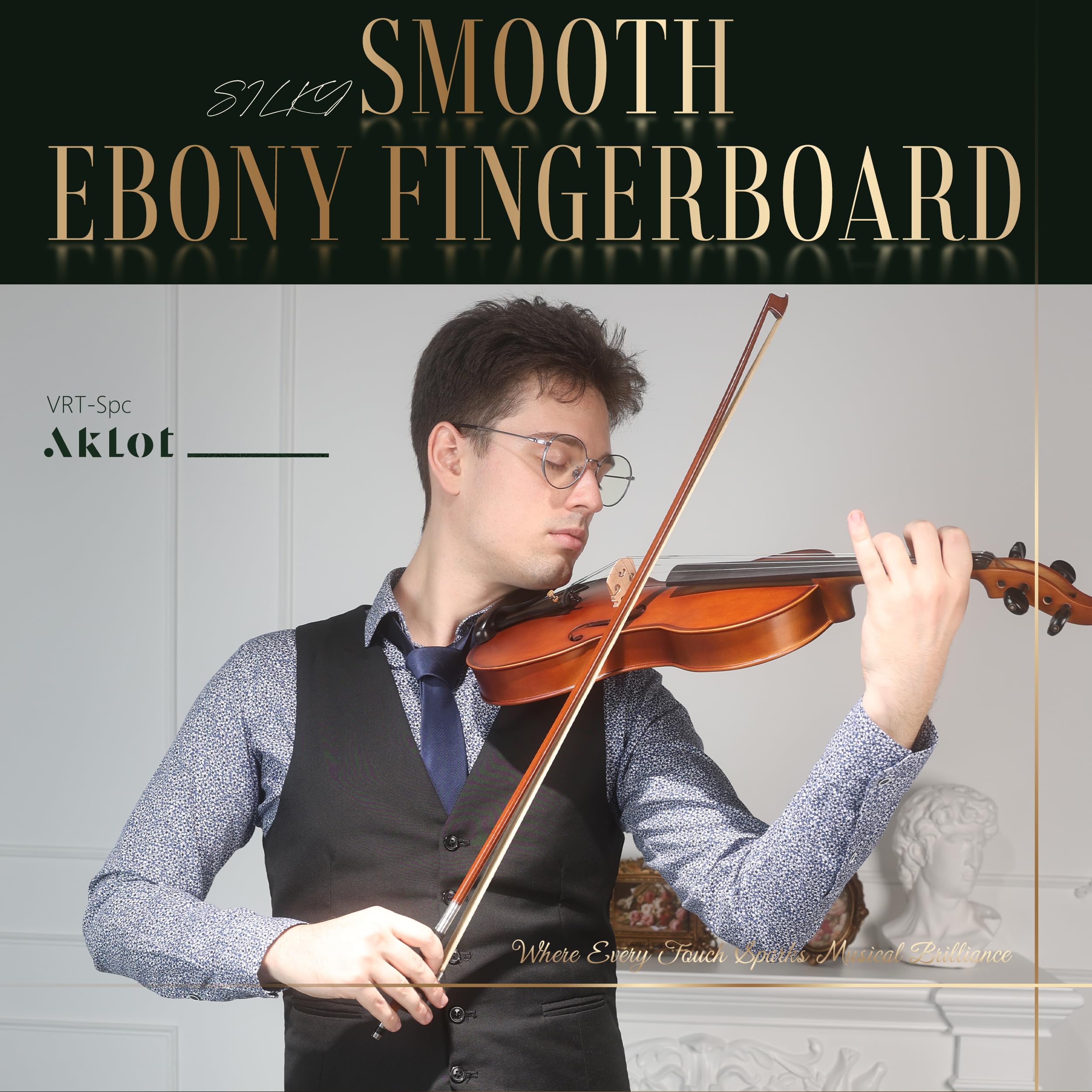 AKLOT Handcrafted Full Size Violin: Solid Wood Matte Fiddle, Acoustic Beginner 4/4 Violin Kit with Hard Case, Lesson Book, Bow, Shoulder Rest, Extra Strings, Tuner, Fretboard Stickers (VRT-AmiCS)