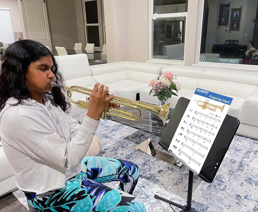 QMG Trumpet Fingering Chart with Color-Coded Notes, Learn Trumpet Technique Suitable for All Levels, Made in the USA