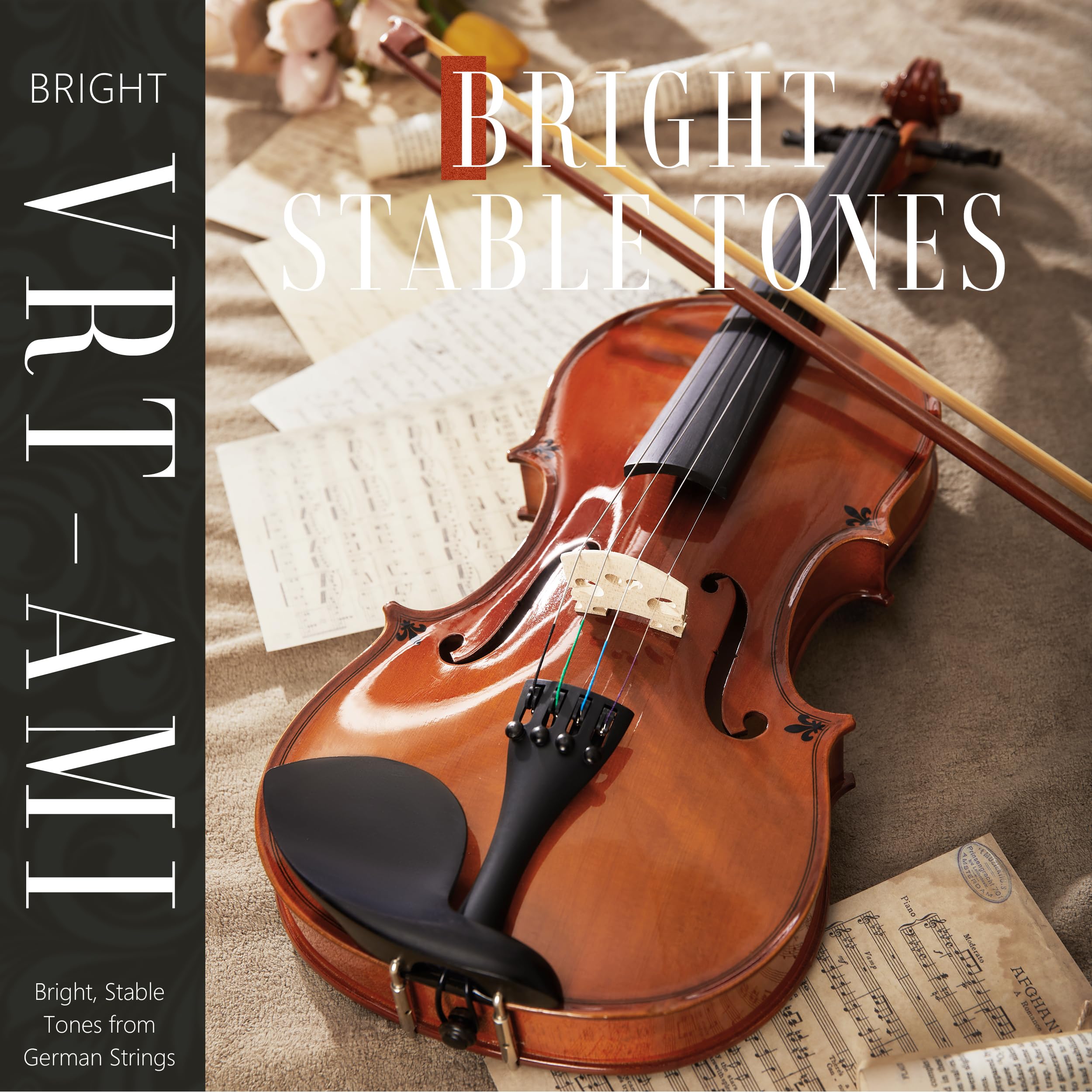 AKLOT Handcrafted Full Size Violin: Solid Wood Matte Fiddle, Acoustic Beginner 4/4 Violin Kit with Hard Case, Lesson Book, Bow, Shoulder Rest, Extra Strings, Tuner, Fretboard Stickers (VRT-AmiCS)