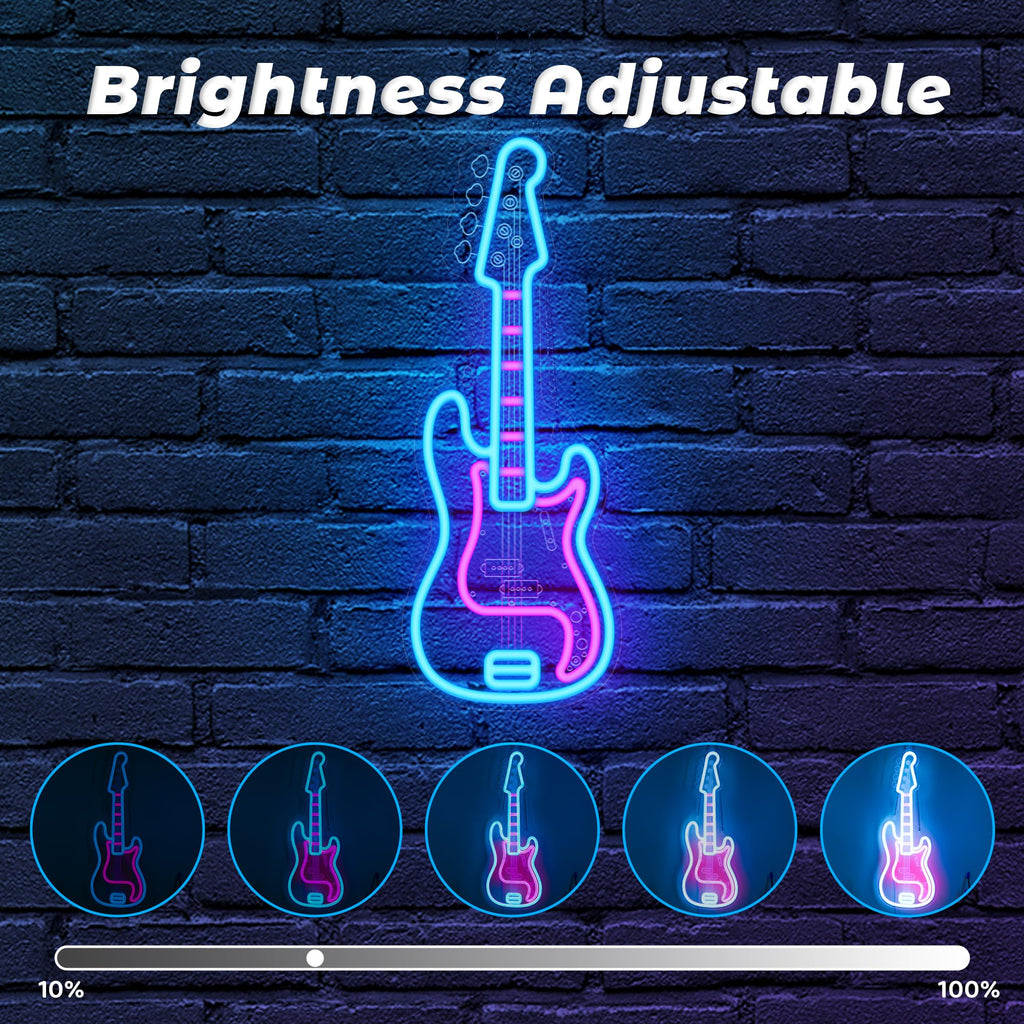 CoolGift Mart Acoustic Guitar Neon Light, Dimmable LED Guitar Neon Wall Sign USB Powered, Decorations for Bedroom Living Room Man Cave Music Studio, Gift for Guitar Players Guitarists Music Lovers