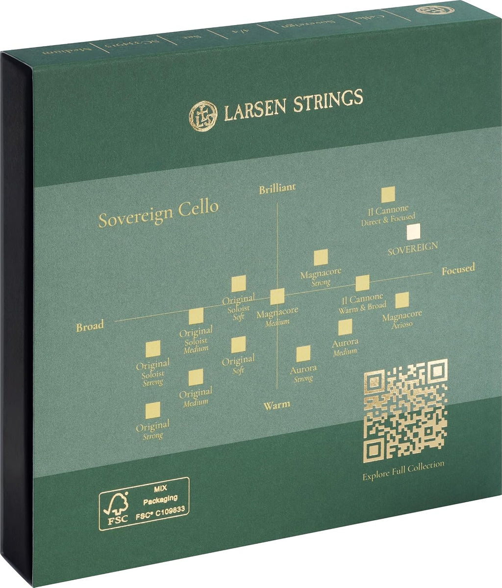 Larsen Sovereign Cello Strings – Professional Set – Medium Tension Cello Strings for Power, Projection and Complete Control