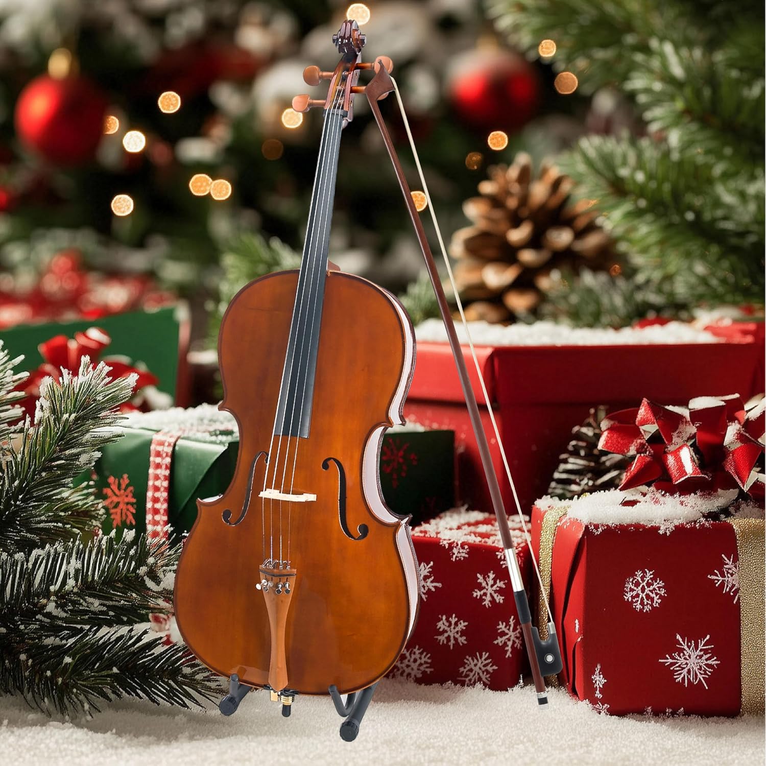 Cecilio CCO-300 Solid Wood Cello with Hard & Soft Case, Stand, Bow, Rosin, Bridge and Extra Set of Strings, Size 4/4 (Full Size)