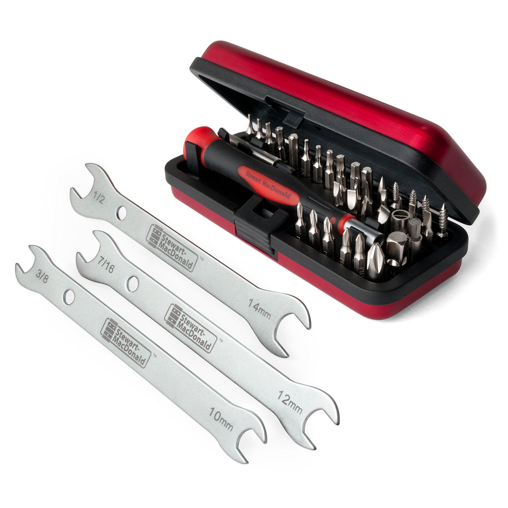 StewMac Guitar Tech Screwdriver Set – 36-Piece Bit Set for Guitar Hardware – Compact No-Spill Case – Magnetic Easy Grip Handle with Extender – Professional Luthier & Repair Tool Kit