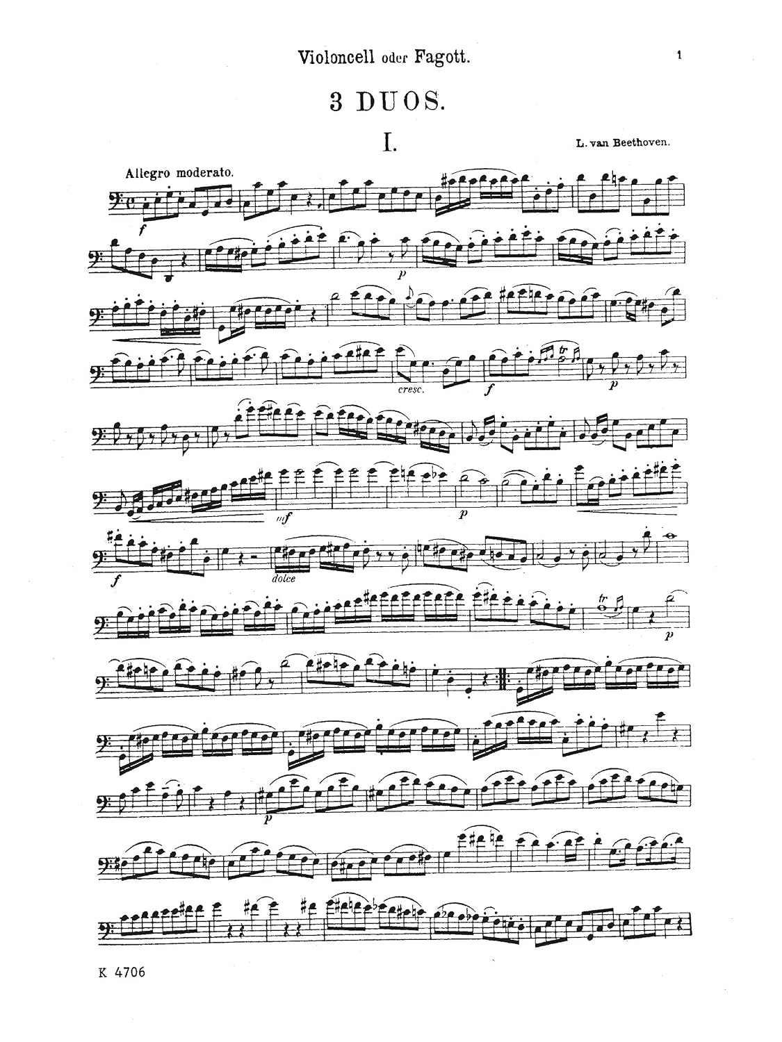 Three Duets: For Flute or Oboe or Violin and Cello or Bassoon: Kalmus Classic Edition