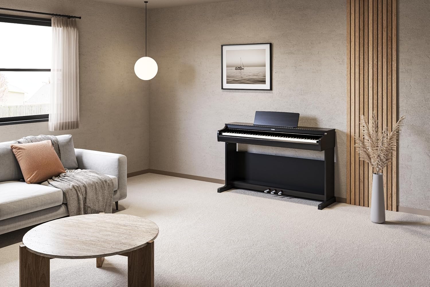 Yamaha Arius Series 88-Key Weighted Digital Piano Keyboard, Full Size, GrandTouch-E Action, CFX Concert Grand Piano Sound, 3-Pedal Unit, Bench Included, Classic Upright Design in Black YDP-166B