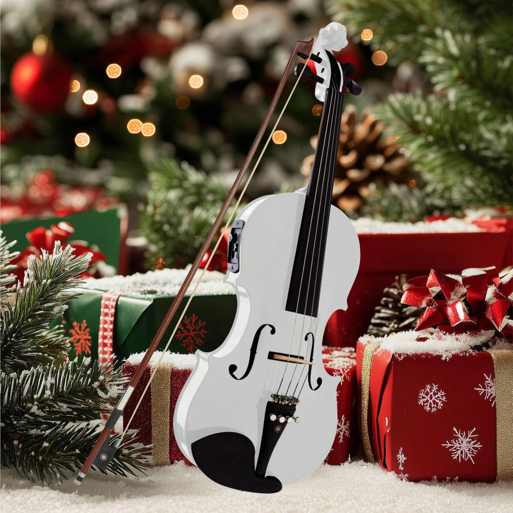 Cecilio 4/4 Full Size Acoustic & Electric Violin for Beginners & Professionals, Hand-Carved Solid Spruce Top, Ebony Fine Tuners, Full Set with Case, Bow, Rosin & AUX Cable (Metallic Black)