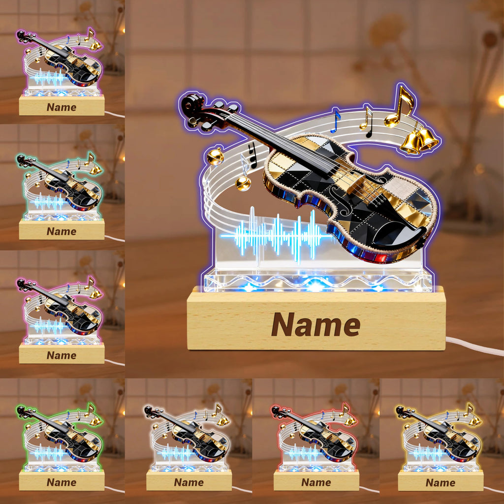 Personalized Name Violin Crystal Desktop Ornaments for Club Bedroom Office Custom Music Theme Stained Glass Acrylic Tabletop Plaque 2D Flat Electric Cello Figurine Sculpture for Violinist Cellist