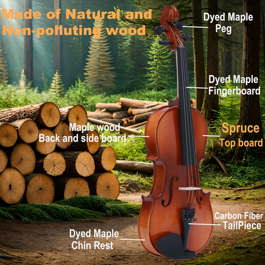 Crafteem Spruce and Maple Solid Wood Violin Outfit for Beginner Kids & Adults -Craft Your Perfect Sound and Begin Your Musical Journey with Confidence. (Glossy Antique, 1/2)