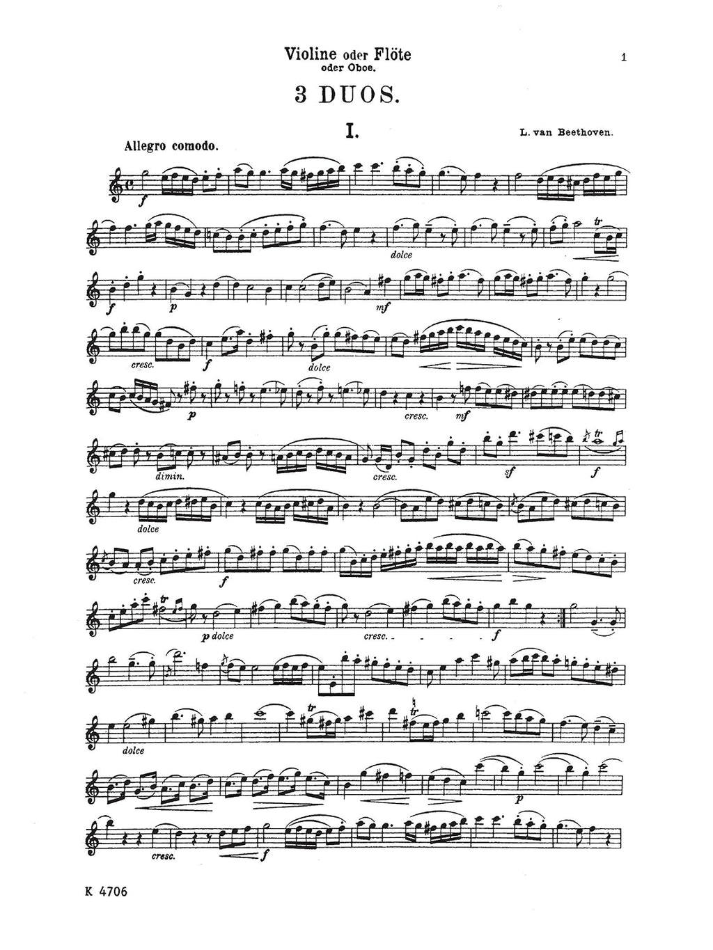 Three Duets: For Flute or Oboe or Violin and Cello or Bassoon: Kalmus Classic Edition