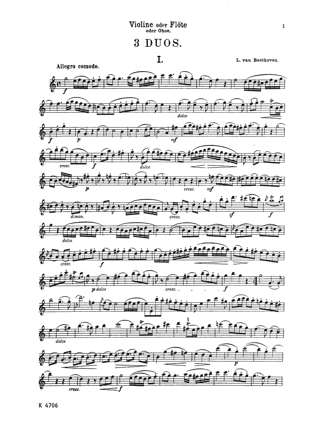 Three Duets: For Flute or Oboe or Violin and Cello or Bassoon: Kalmus Classic Edition