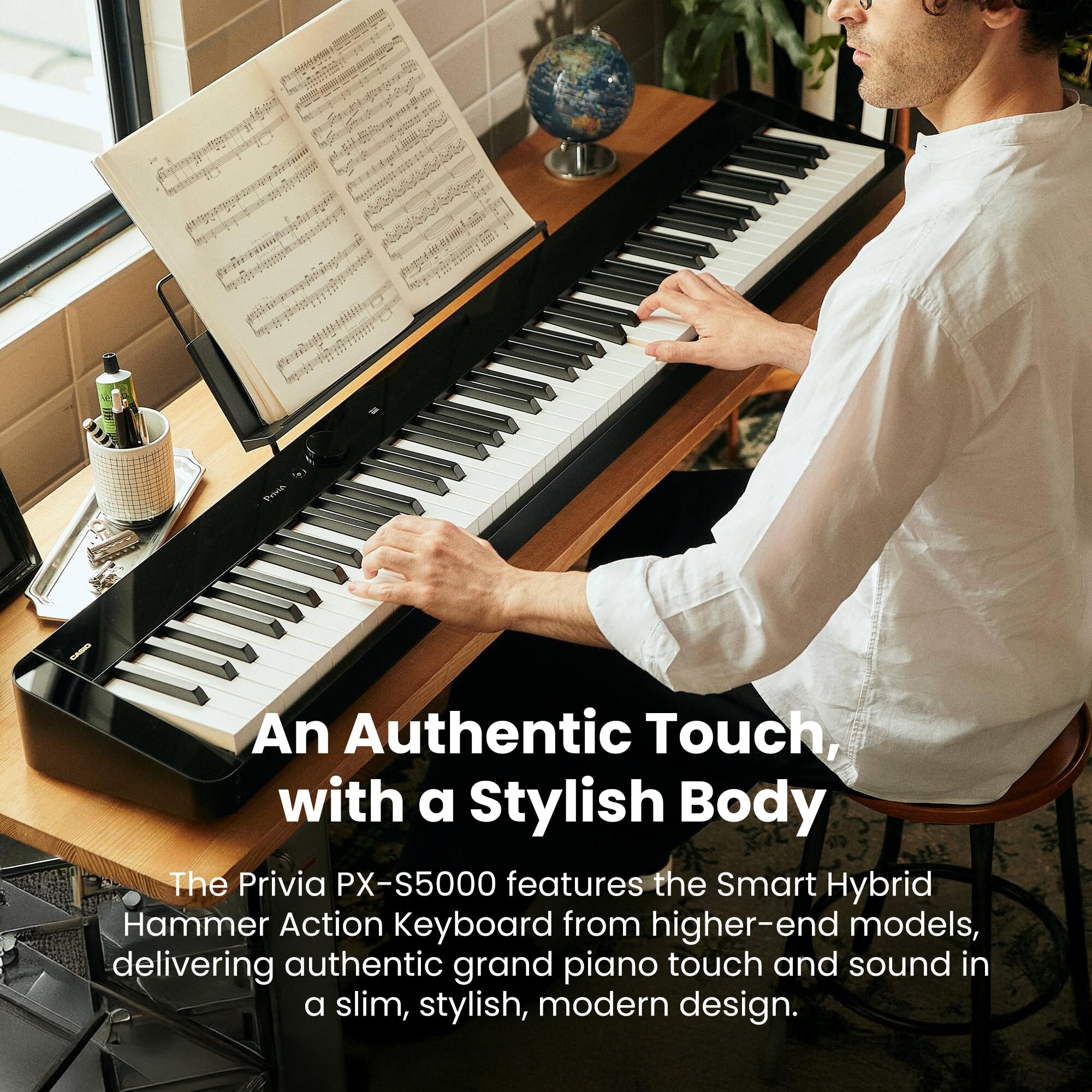 Casio Privia PX-S5000 Digital Piano - Black Bundle with CS-68 Furniture Stand, Bench, Headphones, Instructional Book, Online Lessons, Instructional DVD, and Austin Bazaar Polishing Cloth