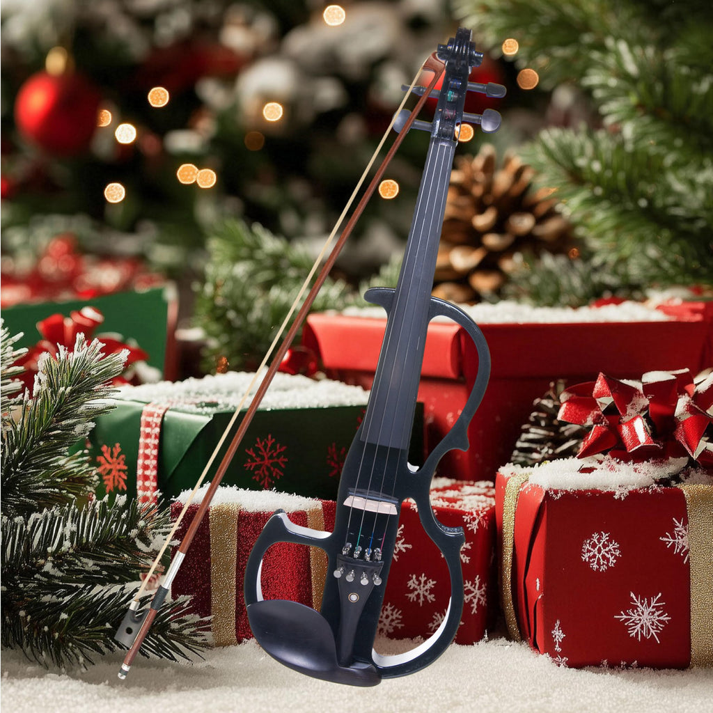 Cecilio Solid Wood Electric/Silent Violin with Ebony Fittings - 4/4 Full Size - Metallic Red Mahogany