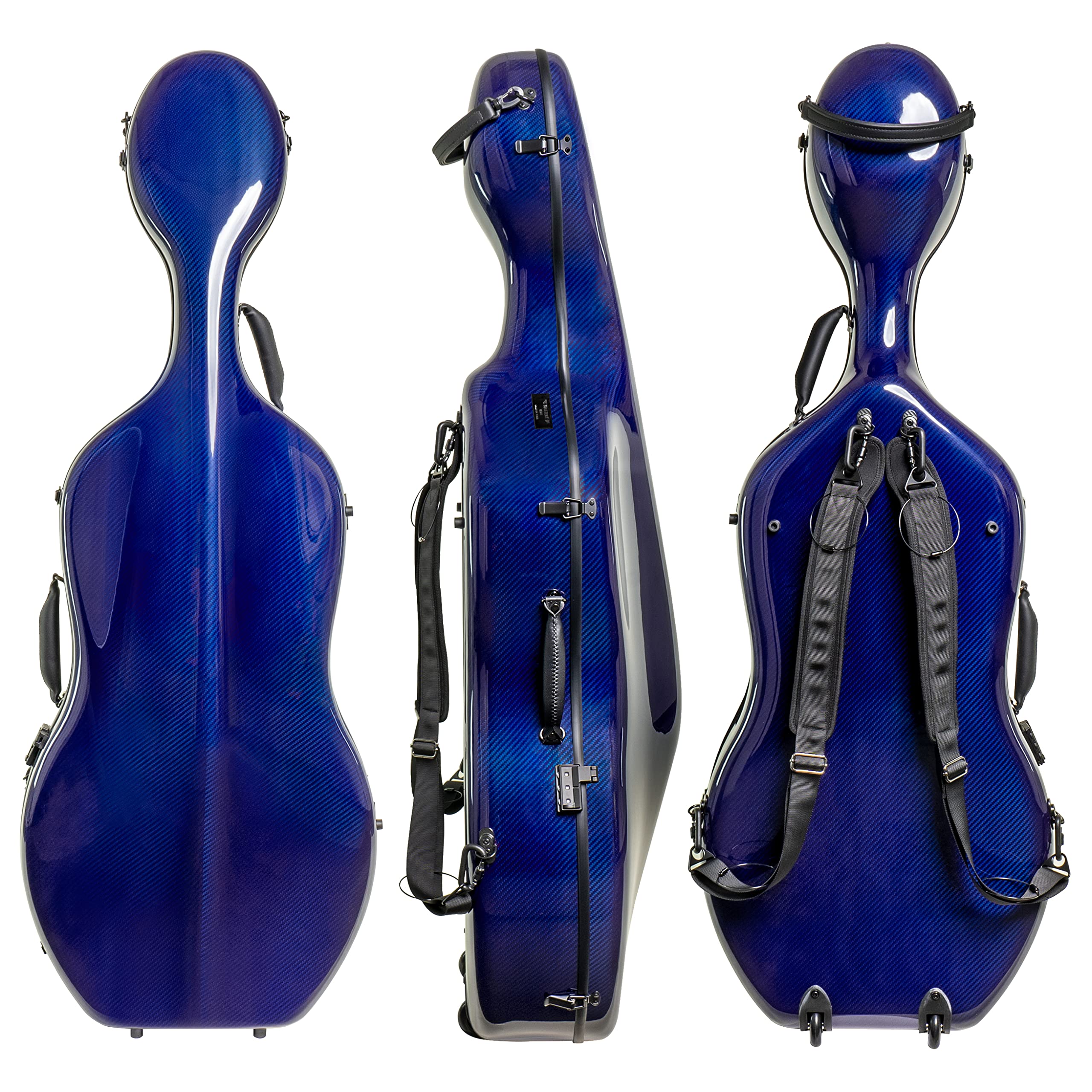 MI&VI CC-9001 Pure 100% Carbon Fiber Cello Case (Full Size) 4/4 with Wheels | Carry Straps | 8lb Lightweight | Tough Shell (3K Blue)