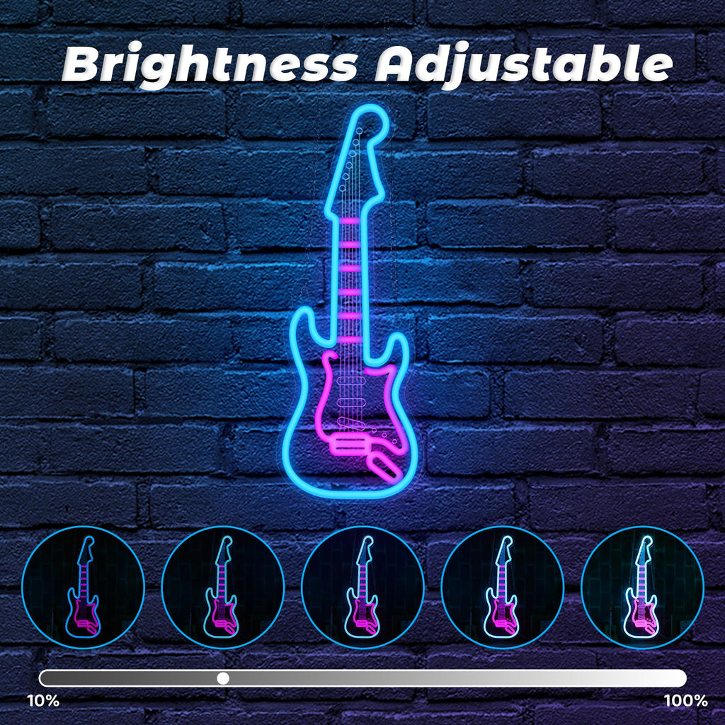 CoolGift Mart Acoustic Guitar Neon Light, Dimmable LED Guitar Neon Wall Sign USB Powered, Decorations for Bedroom Living Room Man Cave Music Studio, Gift for Guitar Players Guitarists Music Lovers