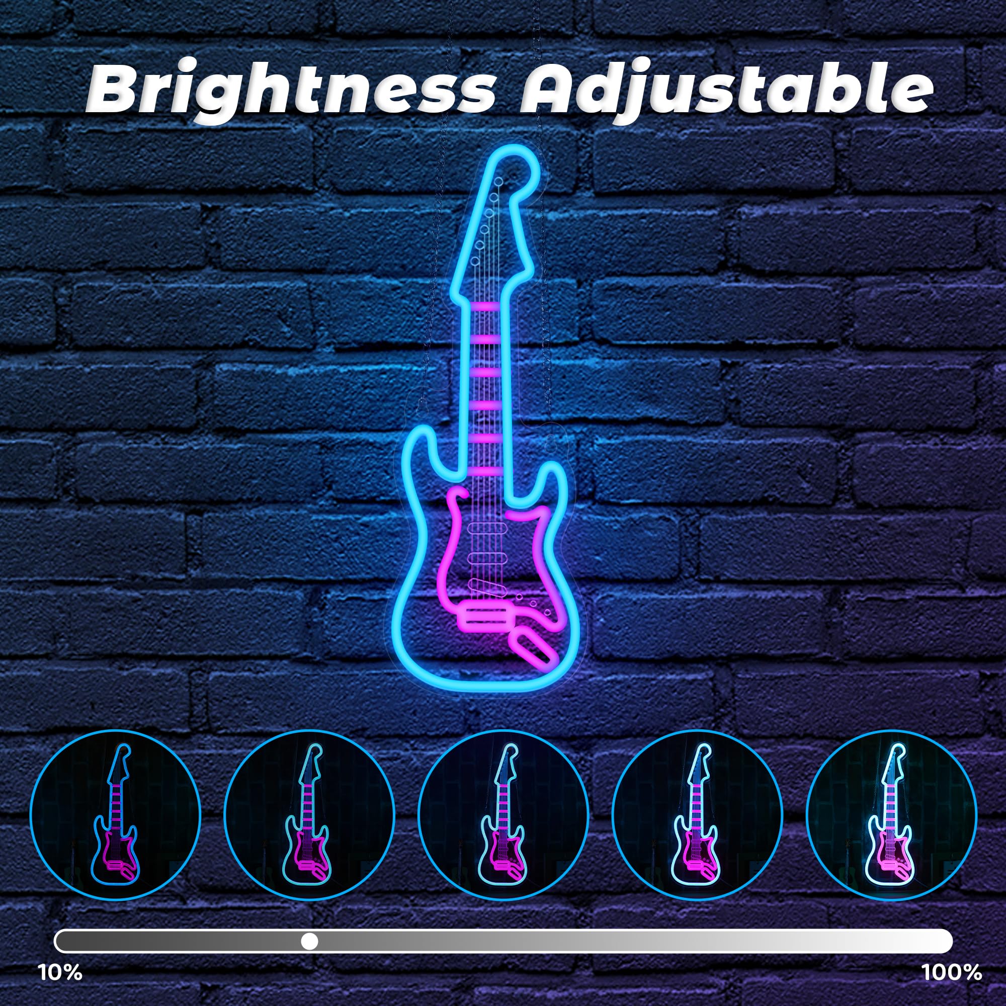 CoolGift Mart Acoustic Guitar Neon Light, Dimmable LED Guitar Neon Wall Sign USB Powered, Decorations for Bedroom Living Room Man Cave Music Studio, Gift for Guitar Players Guitarists Music Lovers