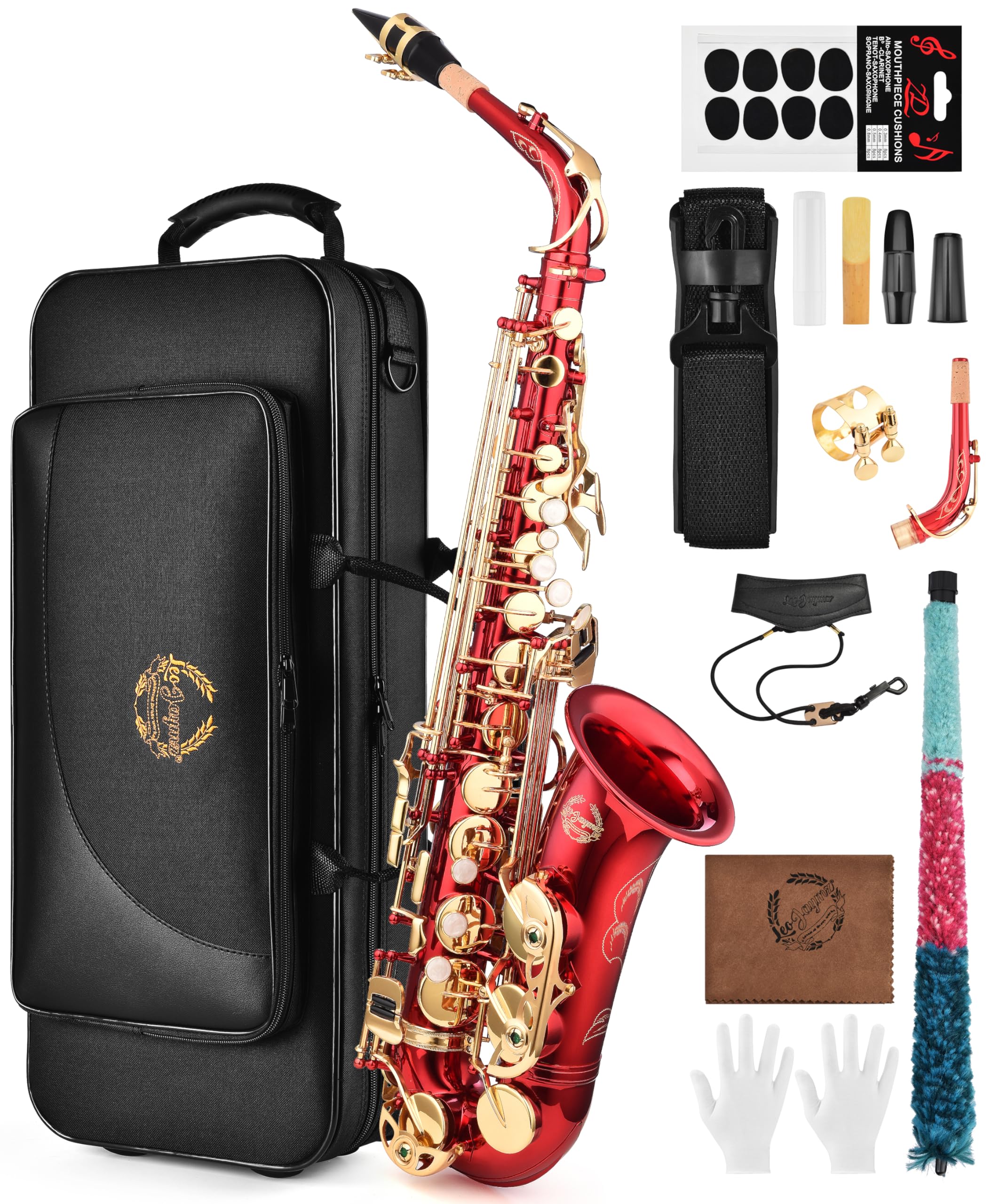 Leo Jaymz Eb Alto Saxophone - One-Piece Body & Neck Construction, H68 Brass, with Thickened Travel Bag - Complete Beginner to Professional Kit (Gold)
