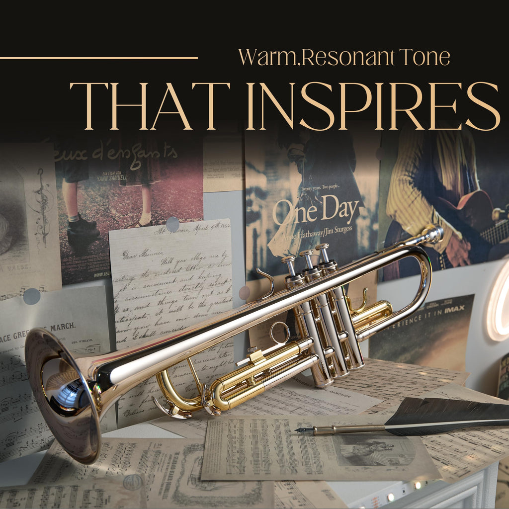 AKLOT Hand-Hammered Bell Bb Trumpet: Smooth Valve Action, Clear-Lacquered Brass Body, Standard Trumpet Beginner Set with Leather Case, Lesson Book, Trumpet Mute, Mouthpiece, Cleaning Kit (SNR-BrzSF)